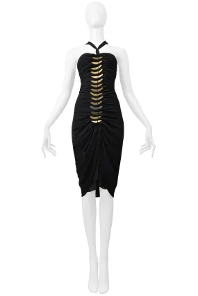 GUCCI BY TOM FORD BLACK CUTOUT DRESS WITH GOLD FAN HARDWARE 2004