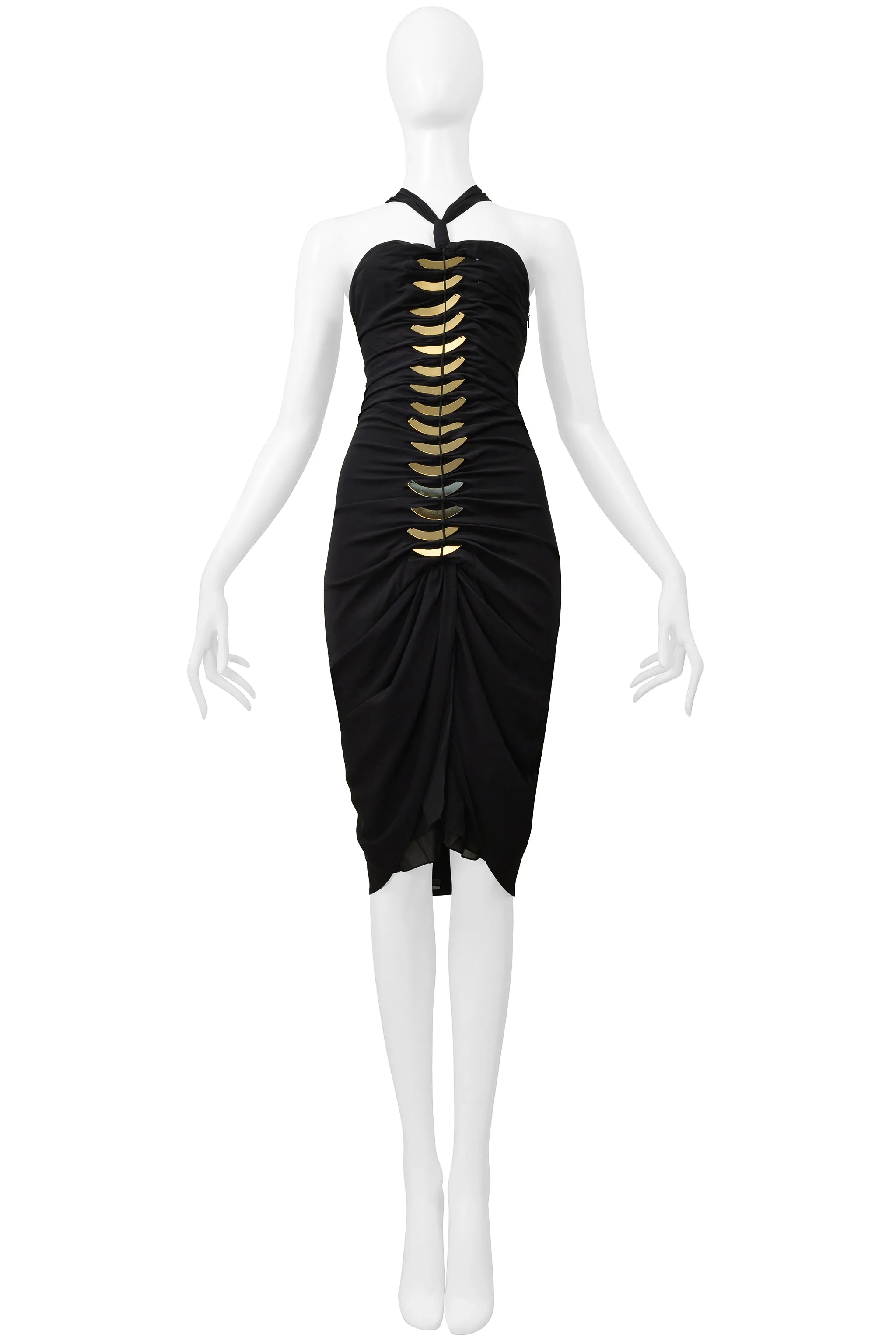 GUCCI BY TOM FORD BLACK CUTOUT DRESS WITH GOLD FAN HARDWARE 2004