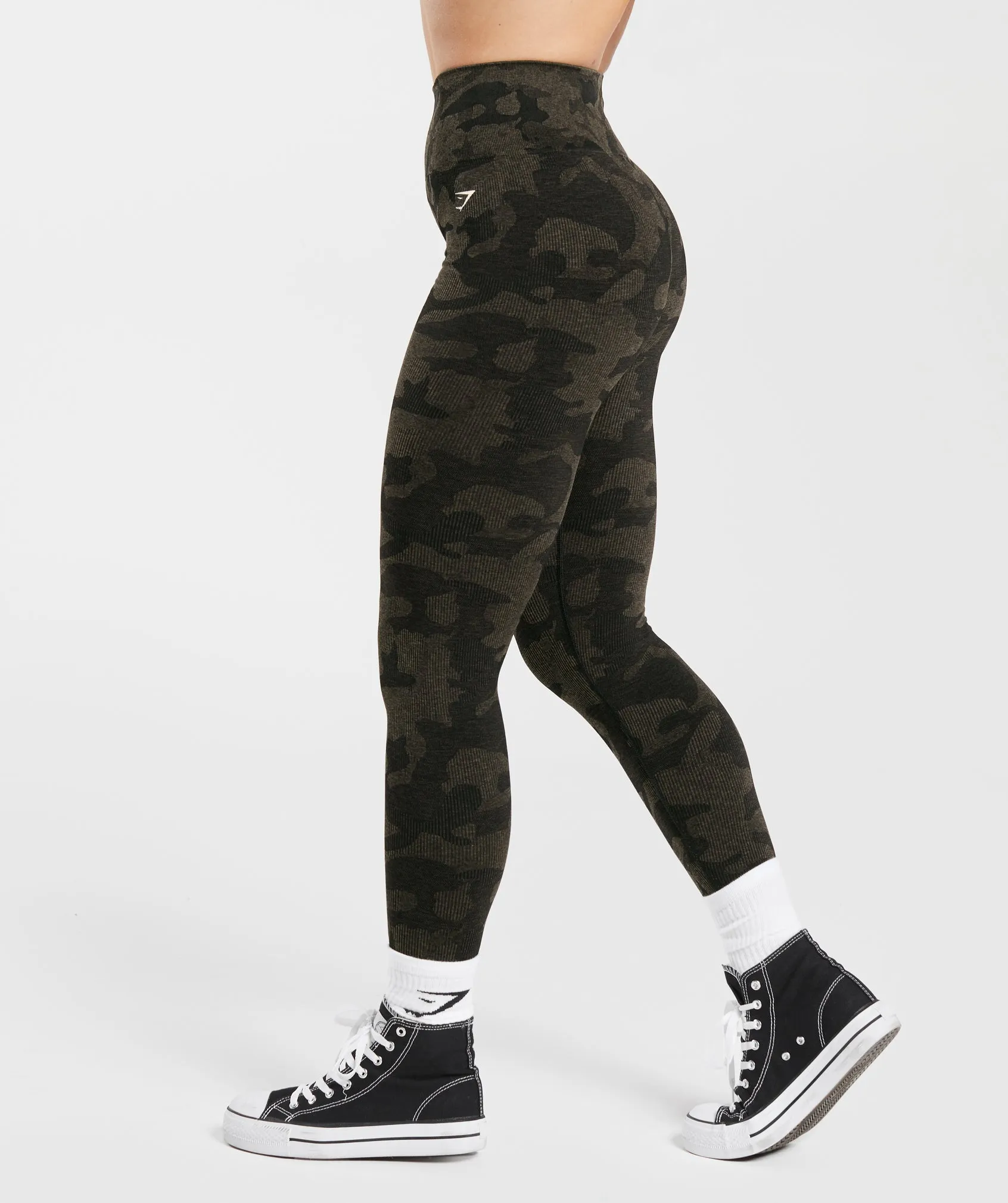 Gymshark Adapt Camo Seamless Ribbed Leggings - Black/Camo Brown