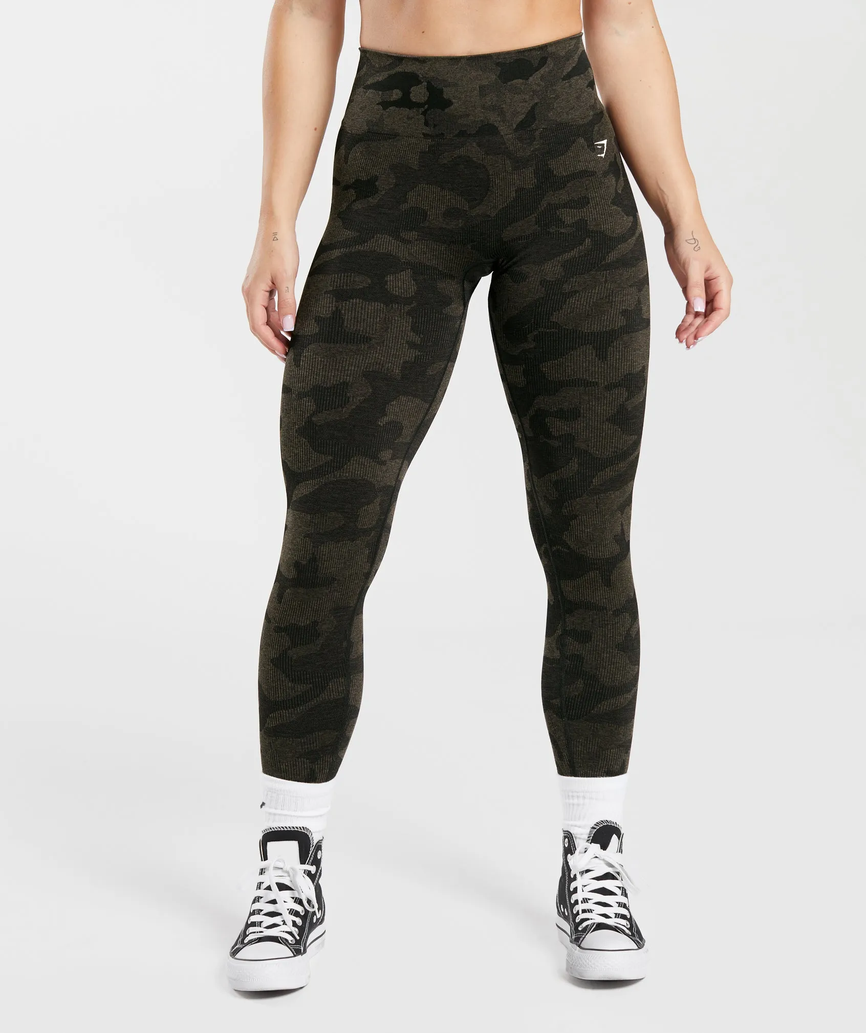 Gymshark Adapt Camo Seamless Ribbed Leggings - Black/Camo Brown