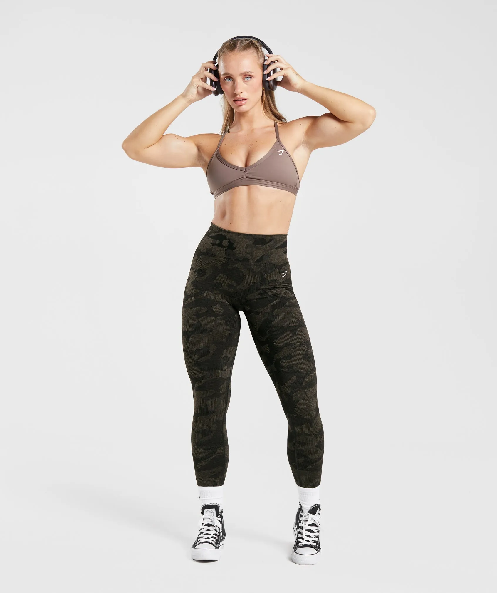 Gymshark Adapt Camo Seamless Ribbed Leggings - Black/Camo Brown