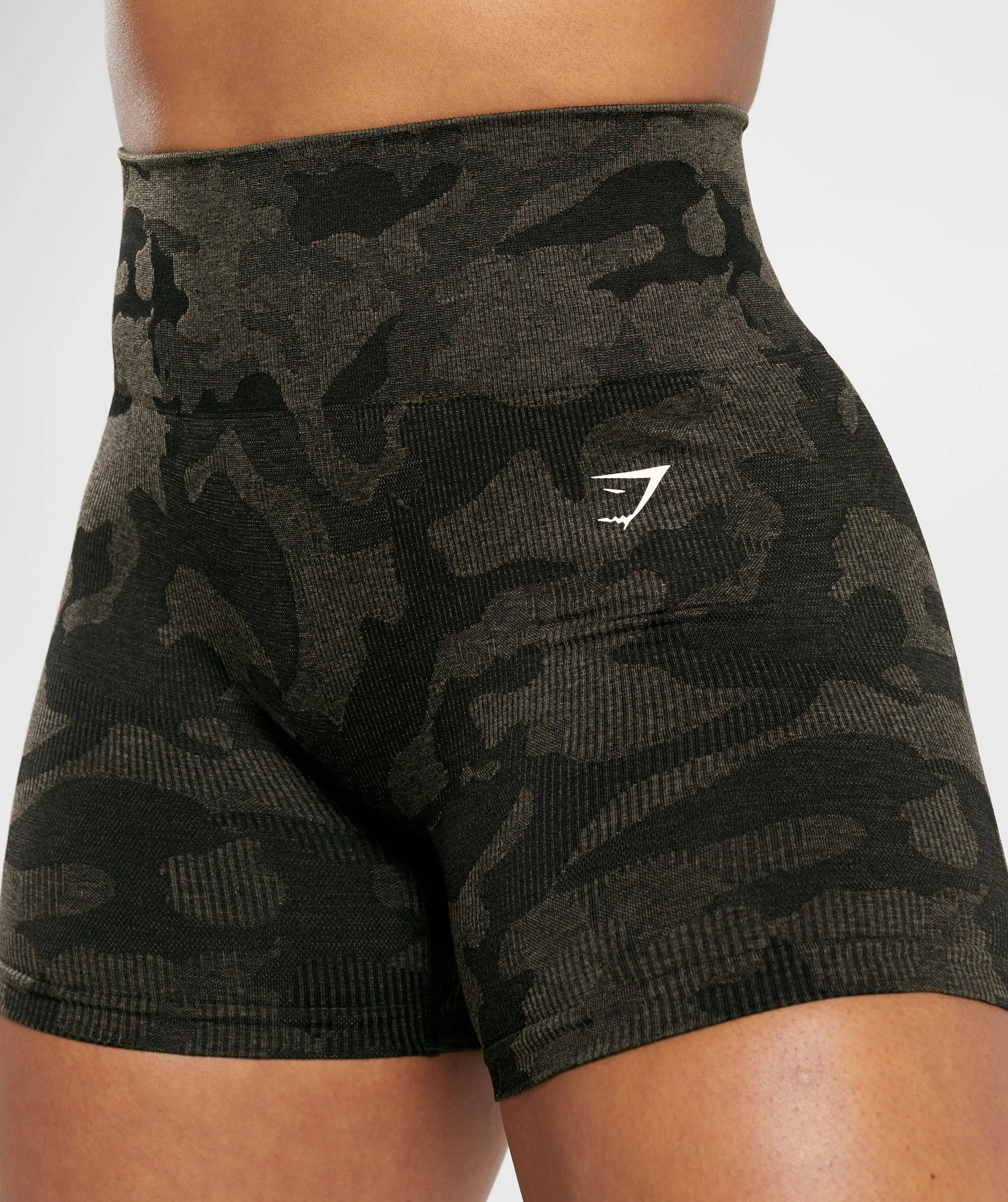 Gymshark Adapt Camo Seamless Ribbed Shorts - Black/Camo Brown