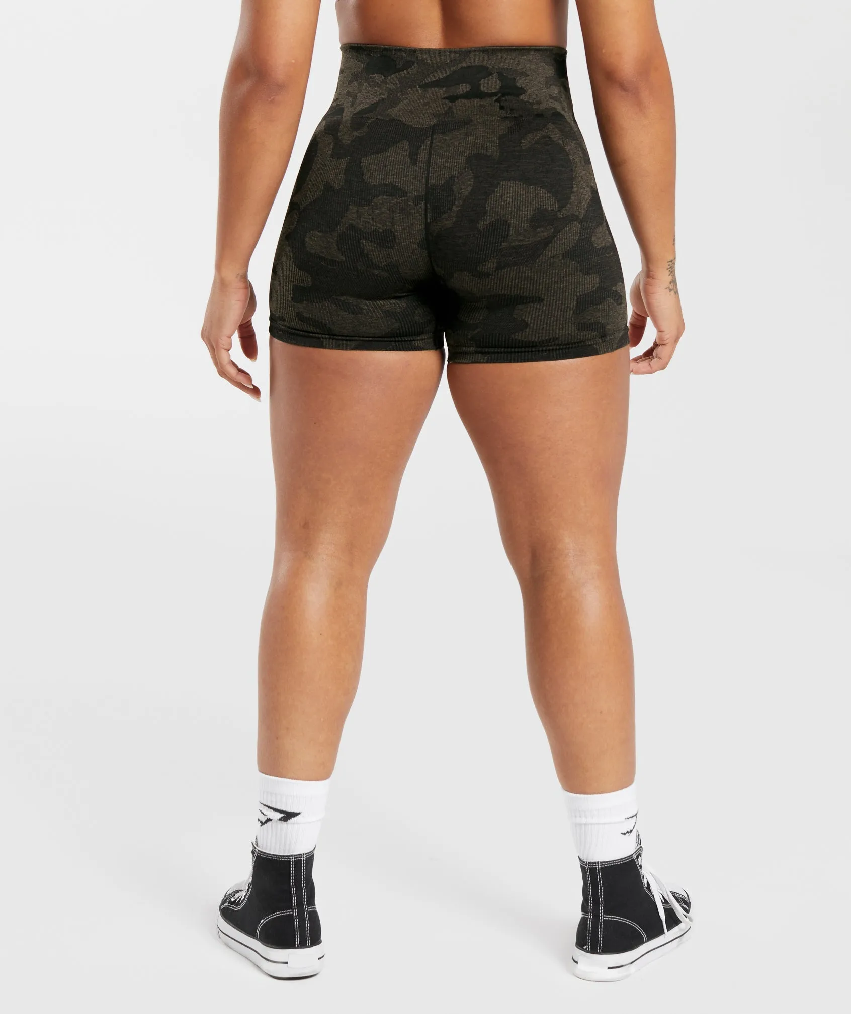 Gymshark Adapt Camo Seamless Ribbed Shorts - Black/Camo Brown