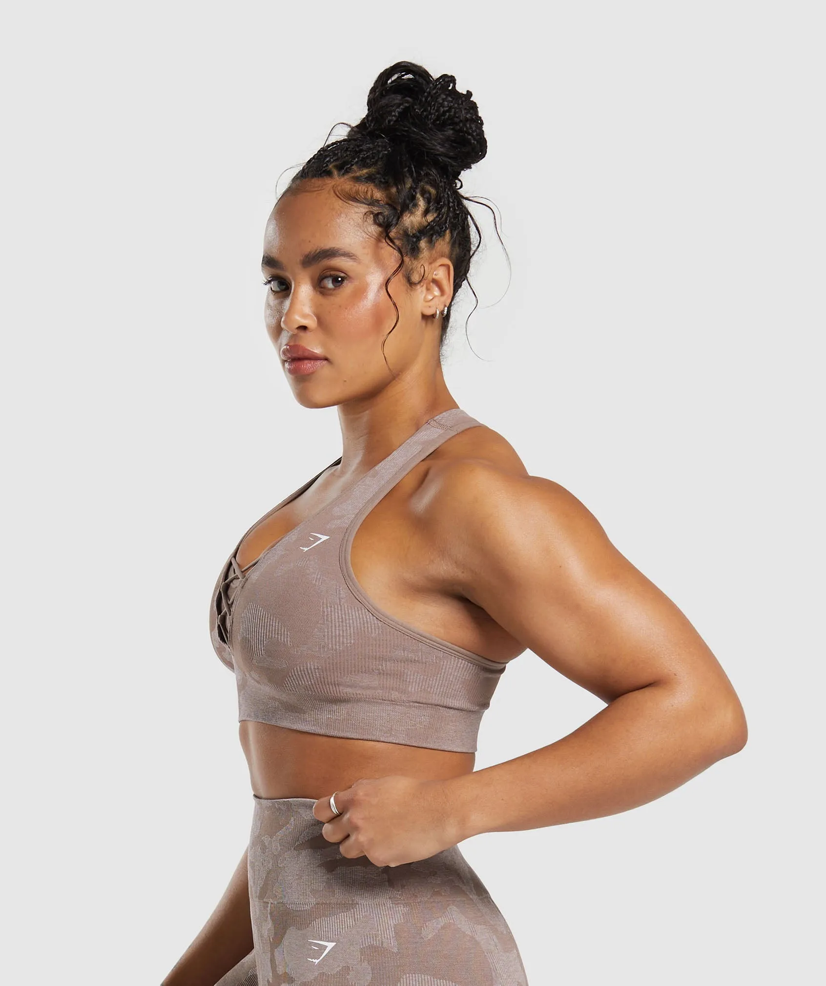 Gymshark Adapt Camo Seamless Sports Bra- Mocha Mauve/Stone Pink