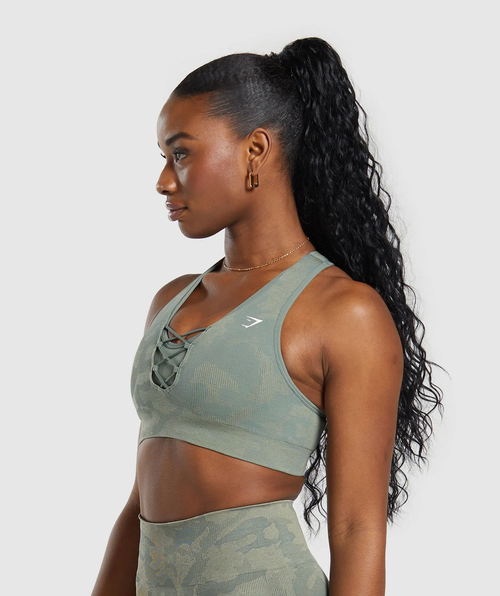 Gymshark Adapt Camo Seamless Sports Bra - Unit Green/Chalk Green