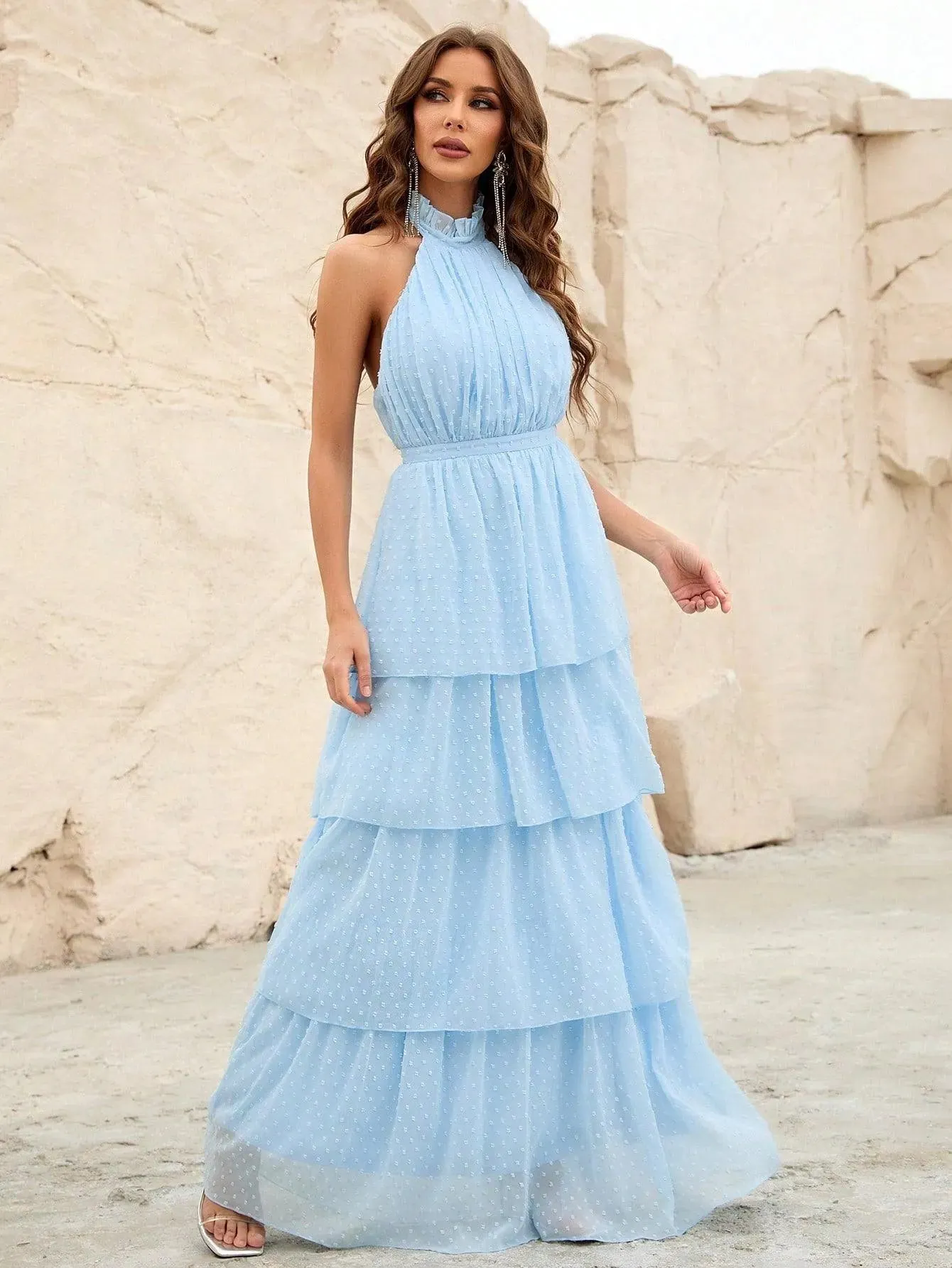 Halter Neck Backless Chiffon Dress