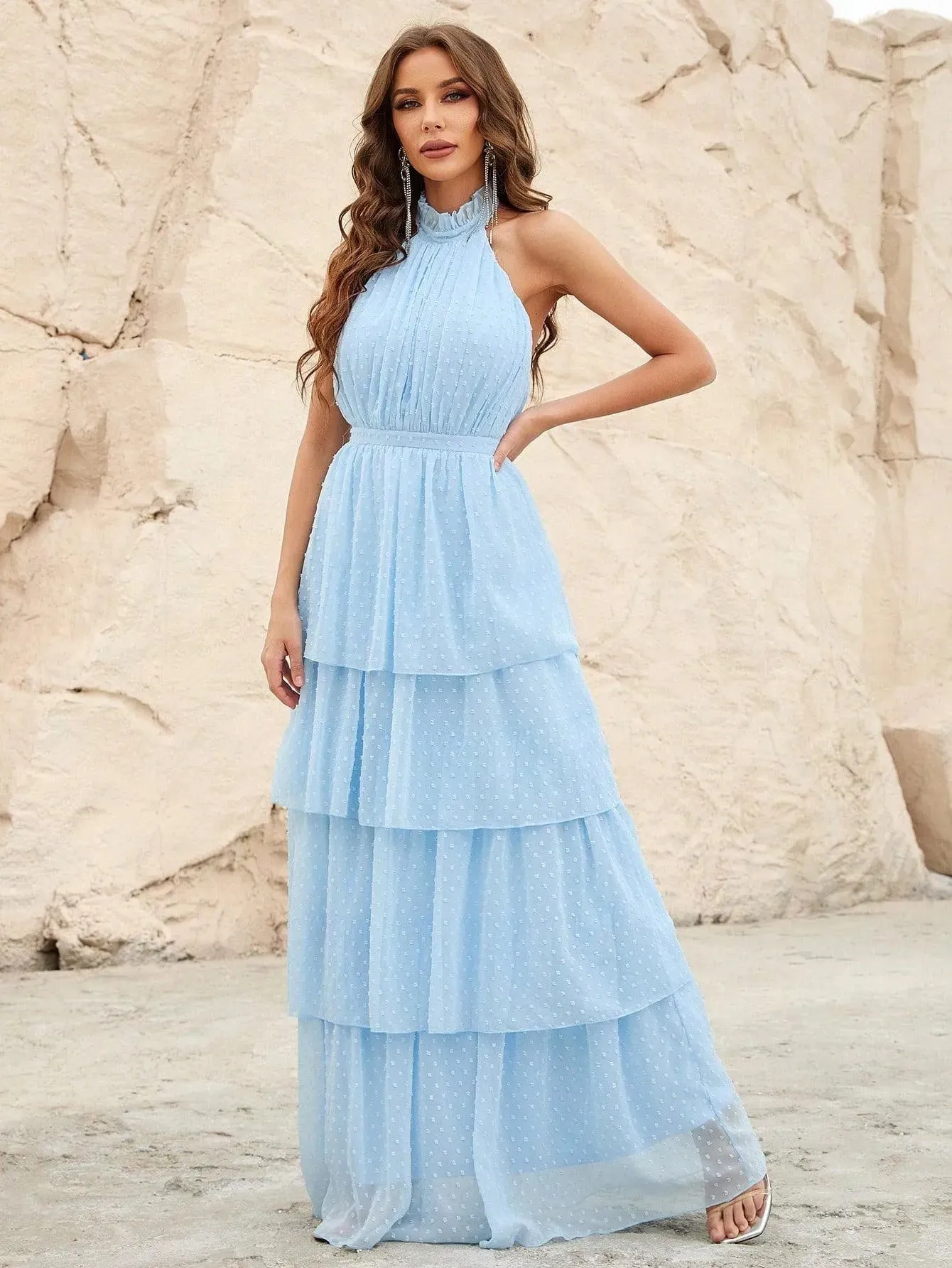 Halter Neck Backless Chiffon Dress