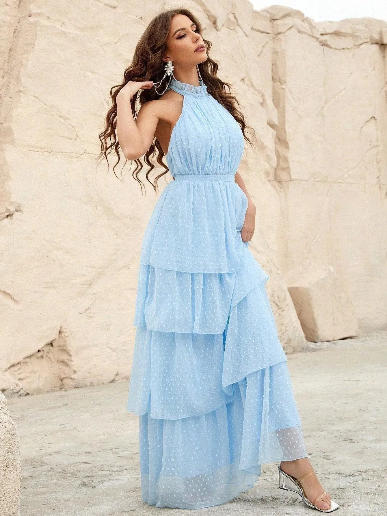 Halter Neck Backless Chiffon Dress