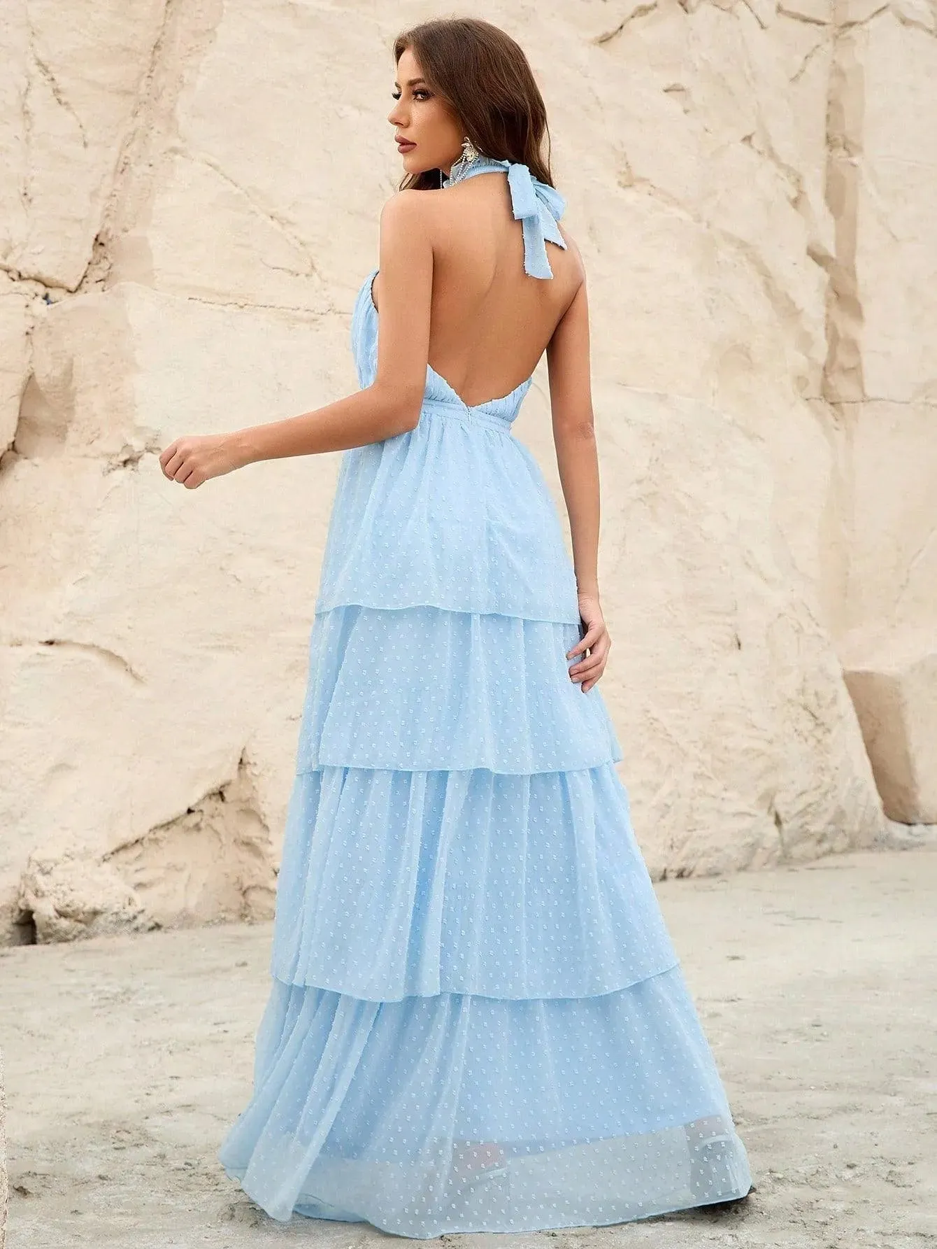 Halter Neck Backless Chiffon Dress