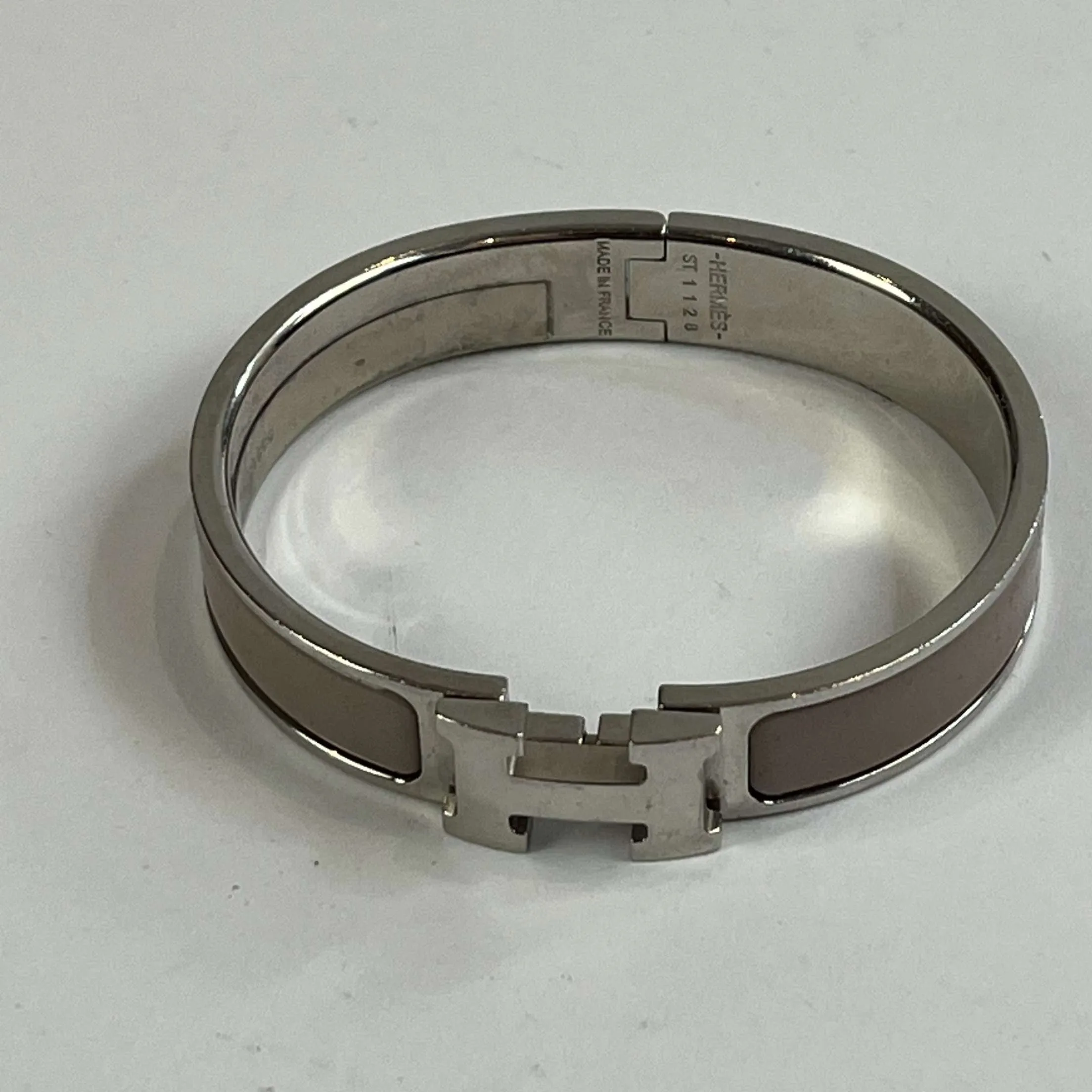 Hermes £530 Marron Glace Enamel & Palladium Clic Clac H Bracelet PM