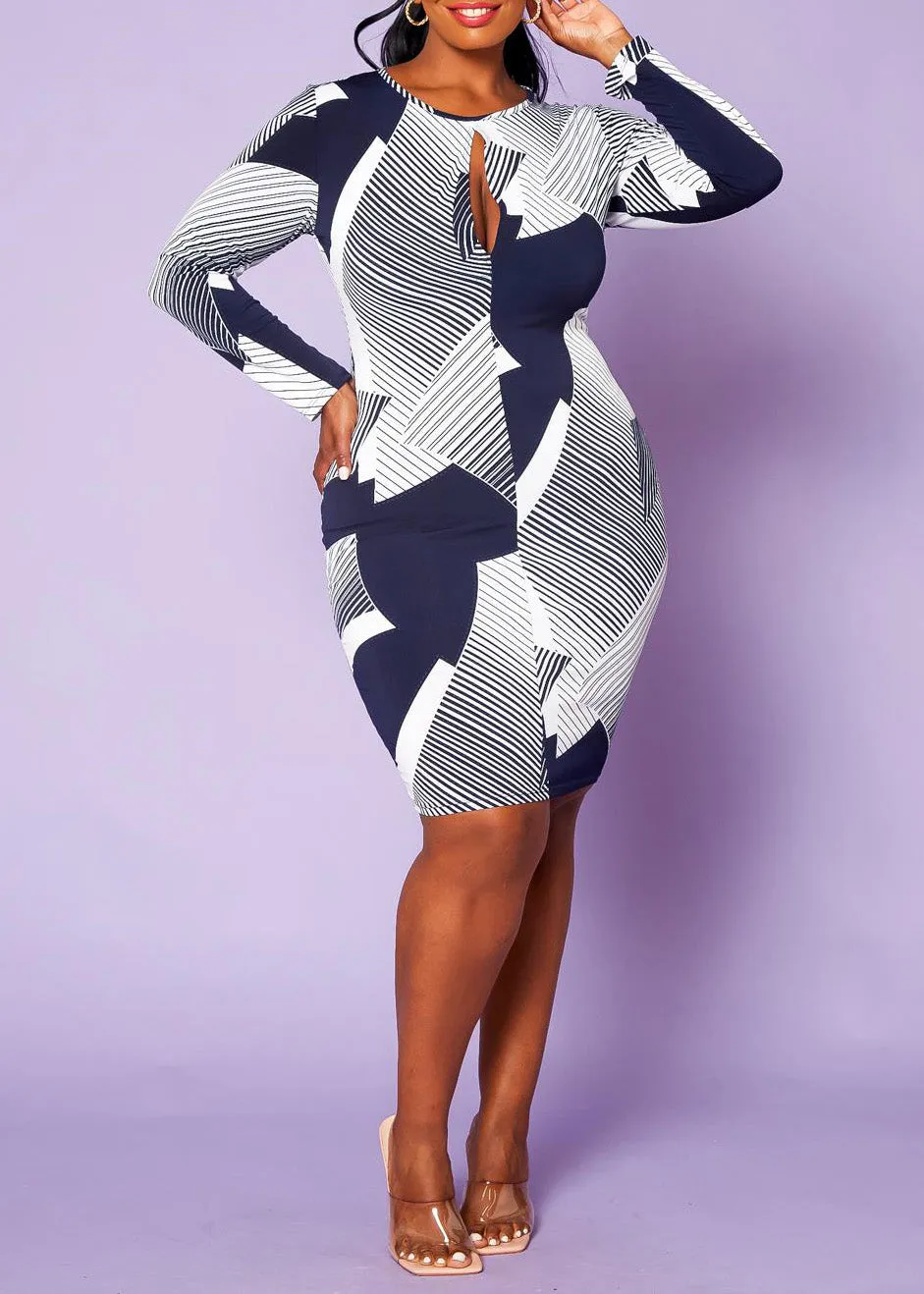 HI CURVY Plus Size Key Hole Bodycon Midi Dress