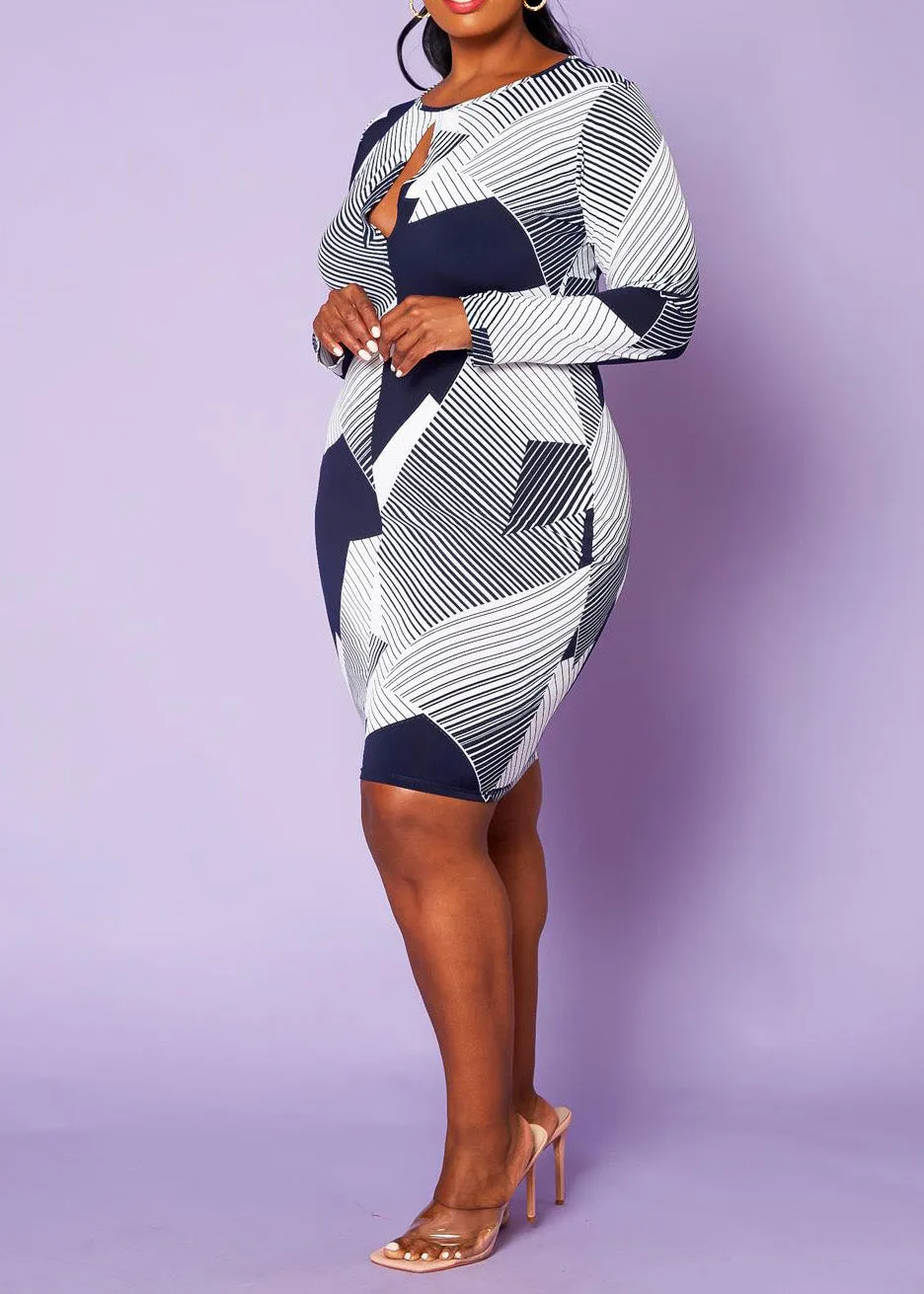 HI CURVY Plus Size Key Hole Bodycon Midi Dress