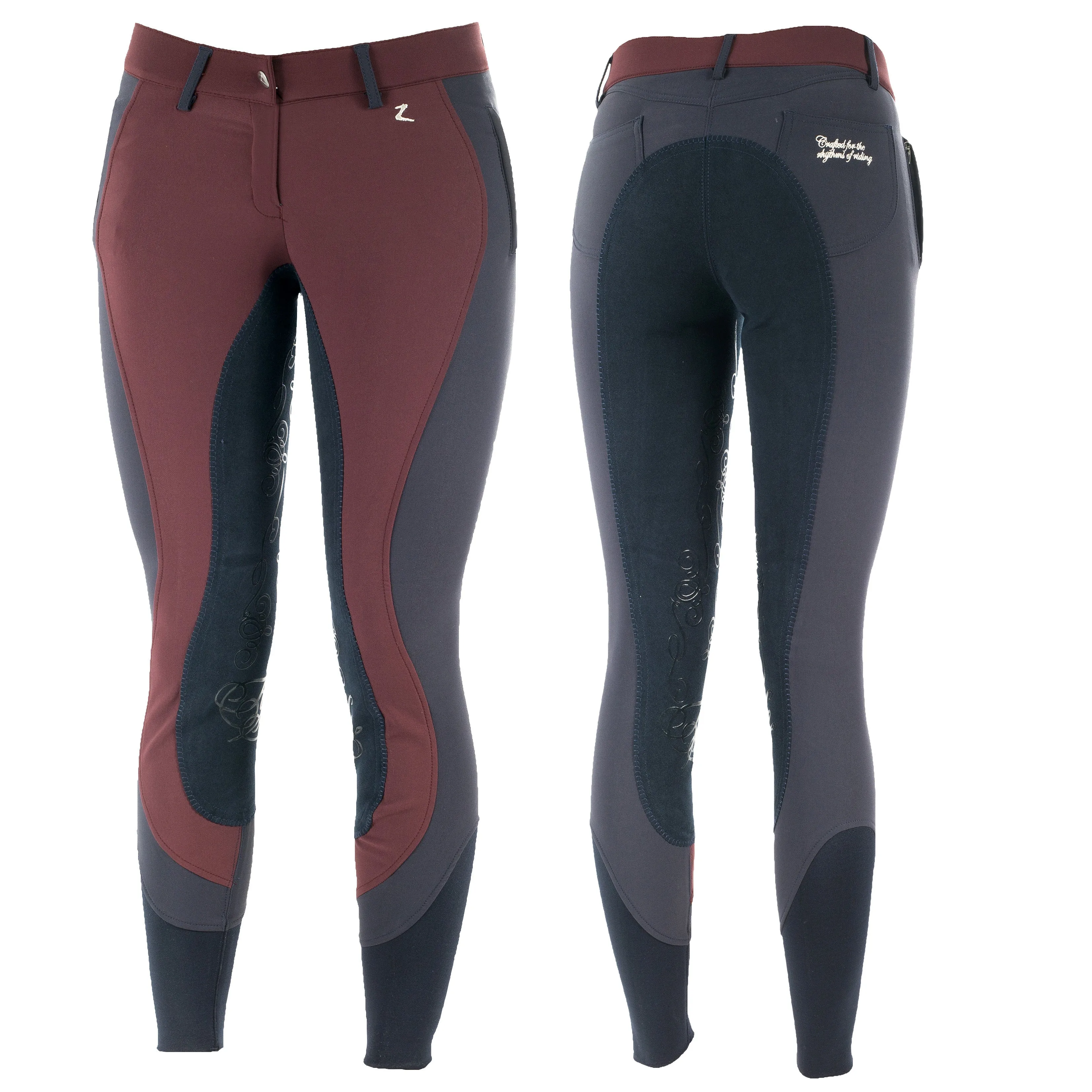 Horze Kiana Full Seat Breeches in Maroon/Navy