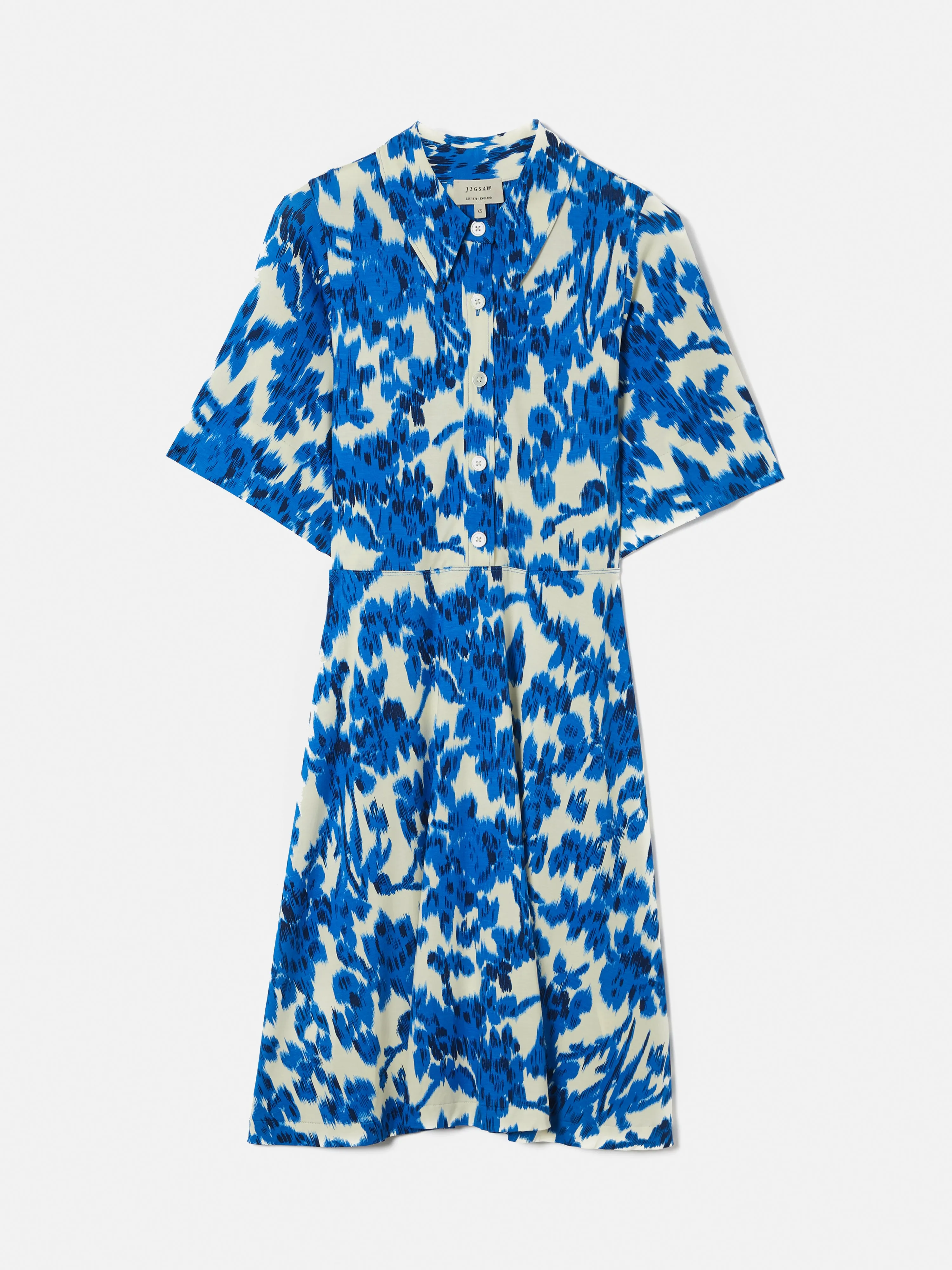 Ikat Posy Jersey Shirt Dress | Blue