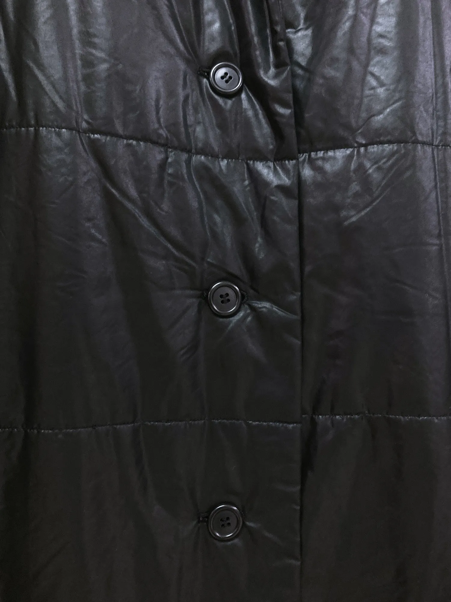 Issey Miyake FETE black vinyl-y polyester shawl collar puffer coat - size 3 L M