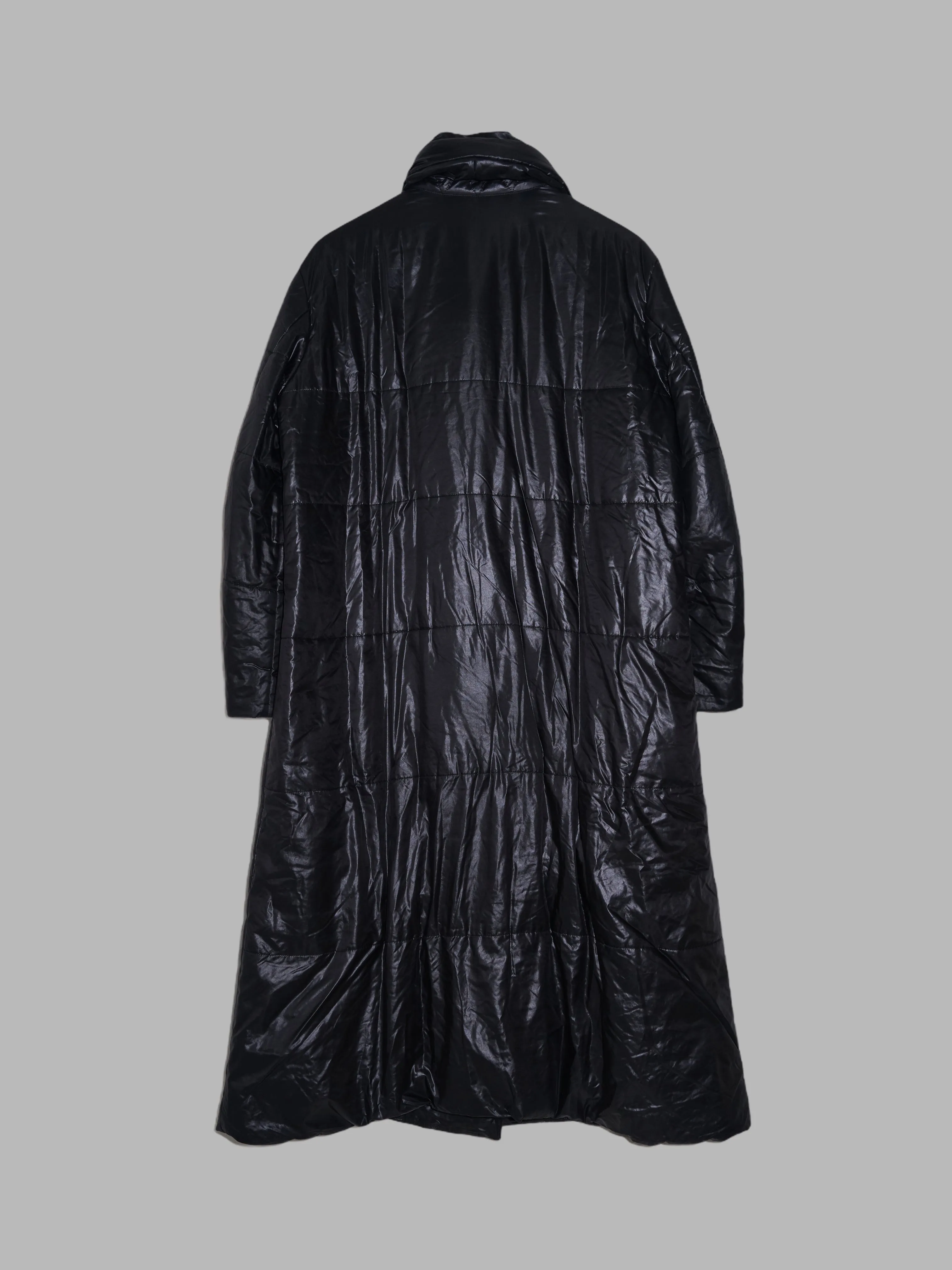 Issey Miyake FETE black vinyl-y polyester shawl collar puffer coat - size 3 L M