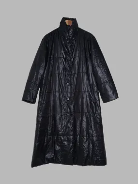 Issey Miyake FETE black vinyl-y polyester shawl collar puffer coat - size 3 L M