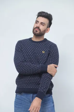 Jacquard Navy Long Sleeves Sweater