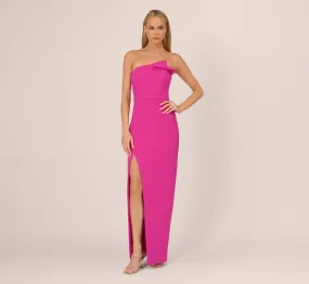 Knit Crepe Strapless Gown With Asymmetrical Neckline In Electric Passion