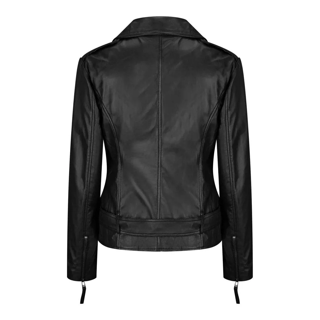 Ladies Womens Black Real Leather Slim Fit Soft Zip Biker Style Jacket