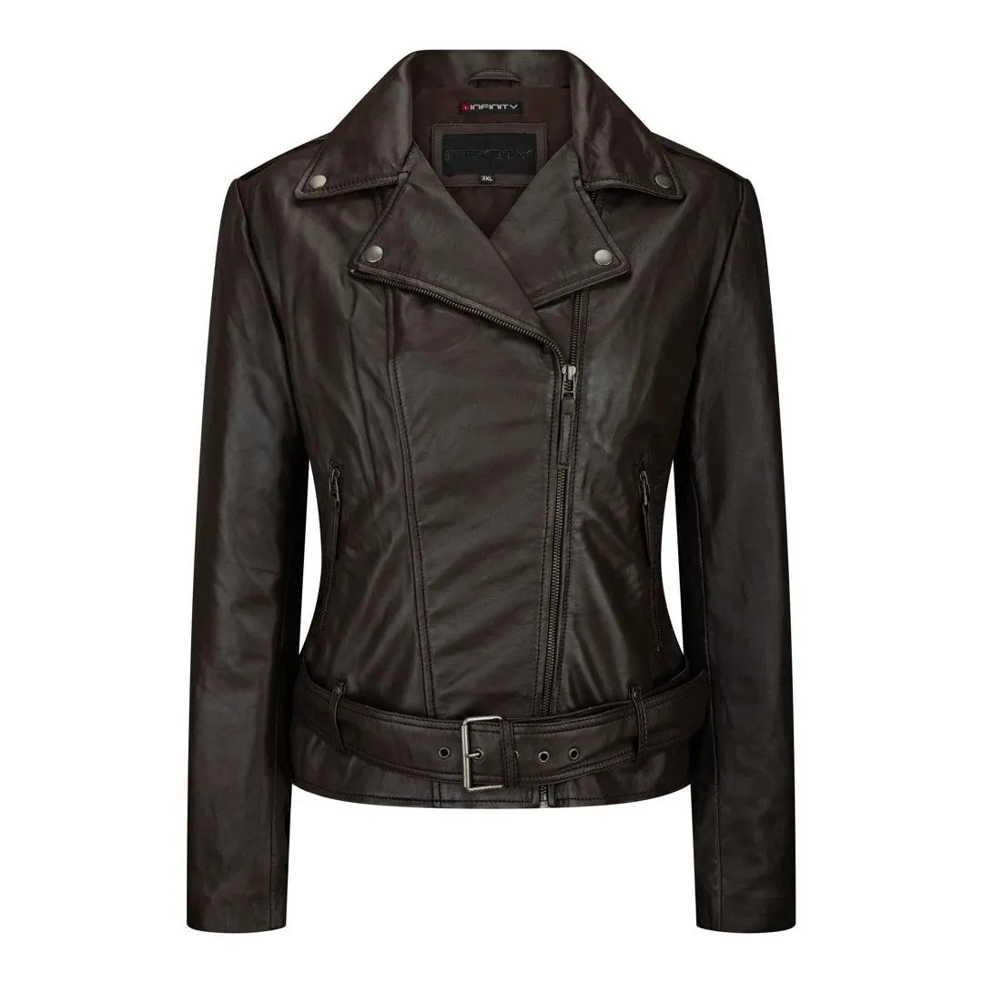 Ladies Womens Black Real Leather Slim Fit Soft Zip Biker Style Jacket