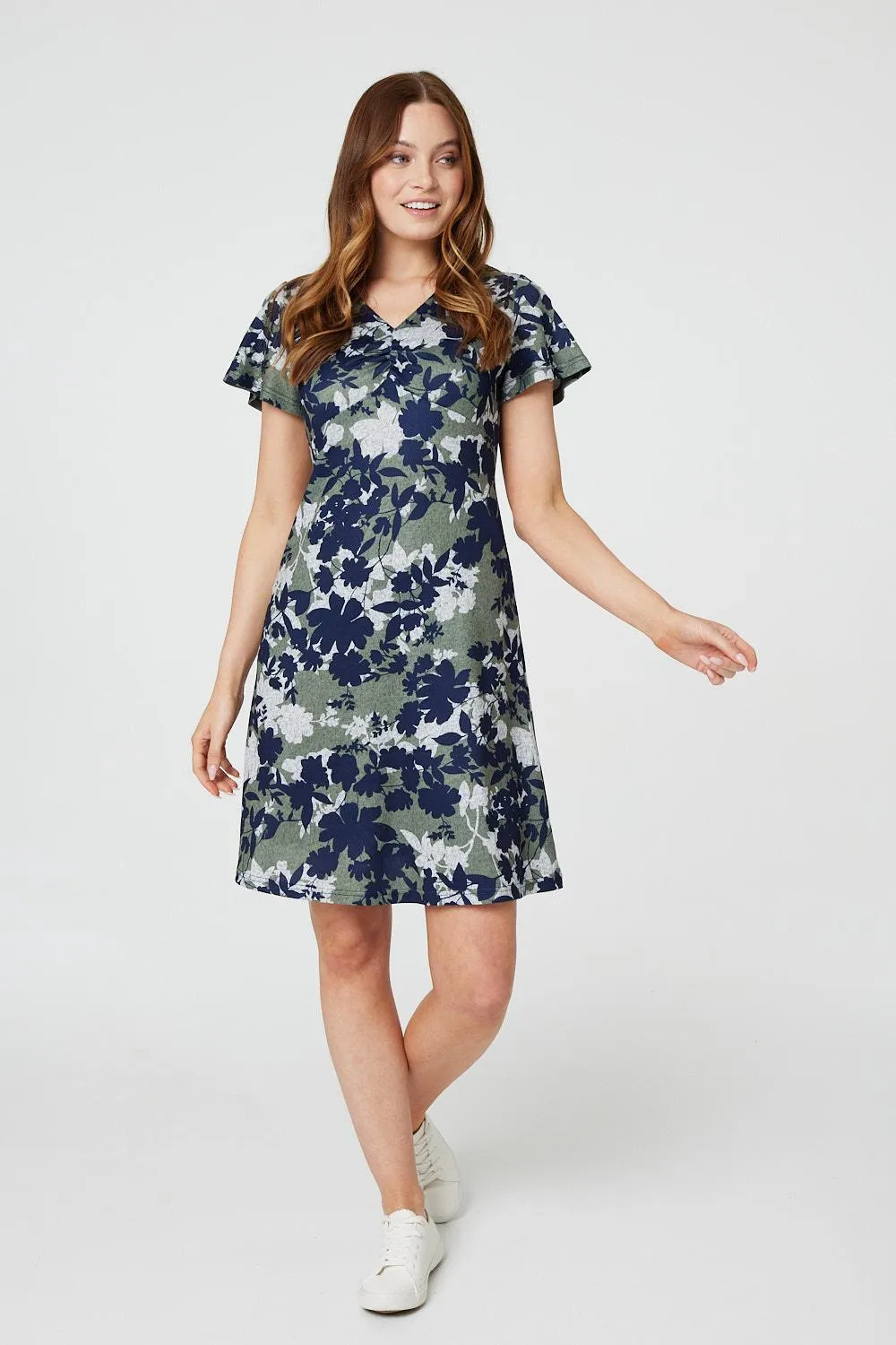 Leaf Print Short Skater Dress