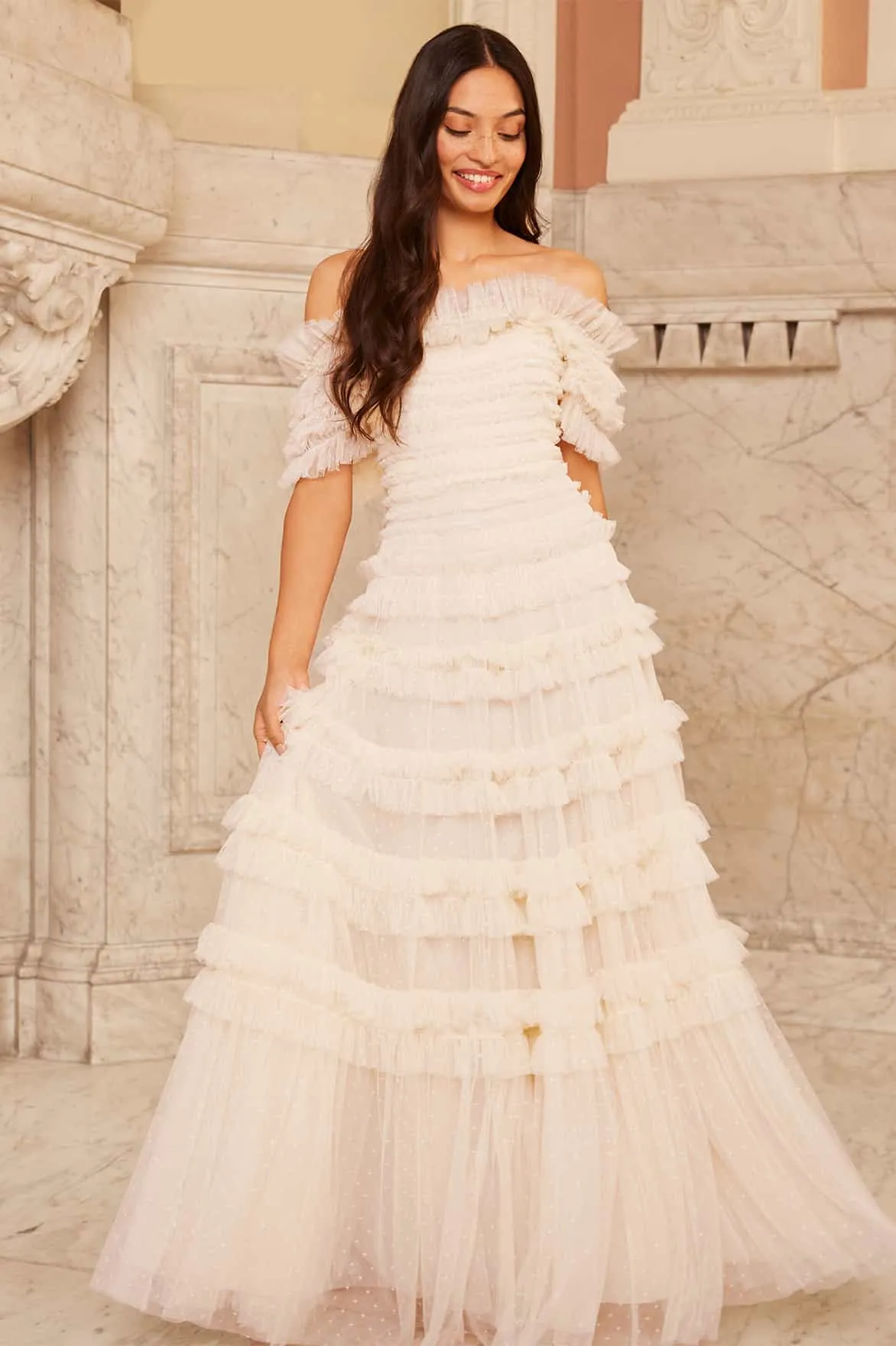 Lisette Ruffle Off Shoulder Gown