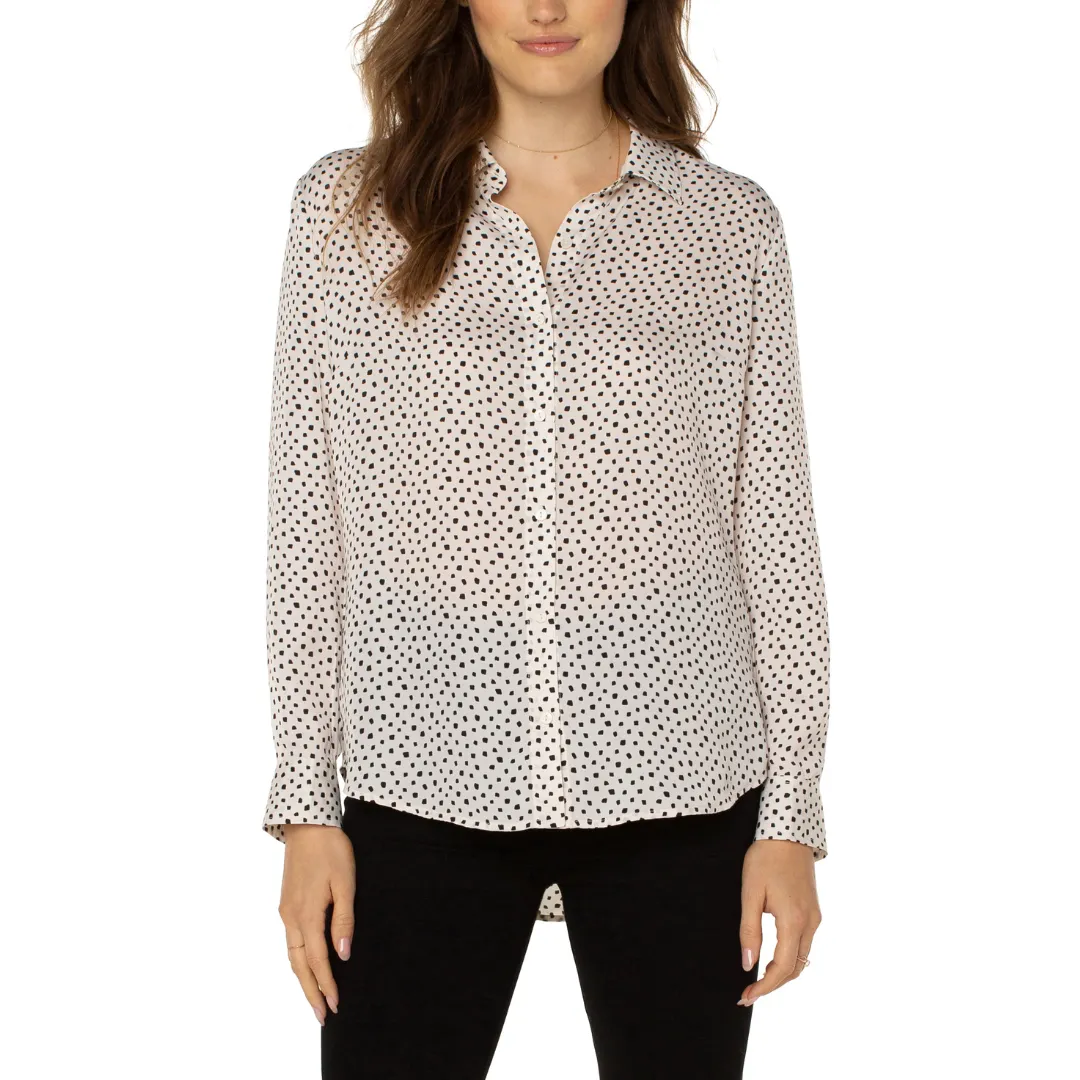 Liverpool Button Up Woven Blouse (Square Dot Mini)