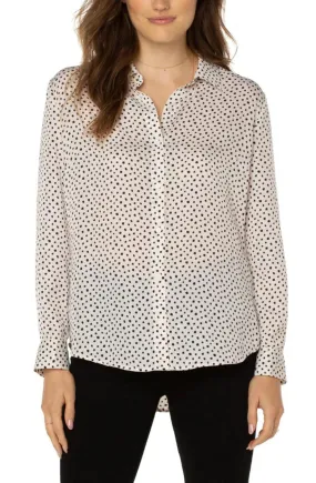 Liverpool Button Up Woven Blouse (Square Dot Mini)