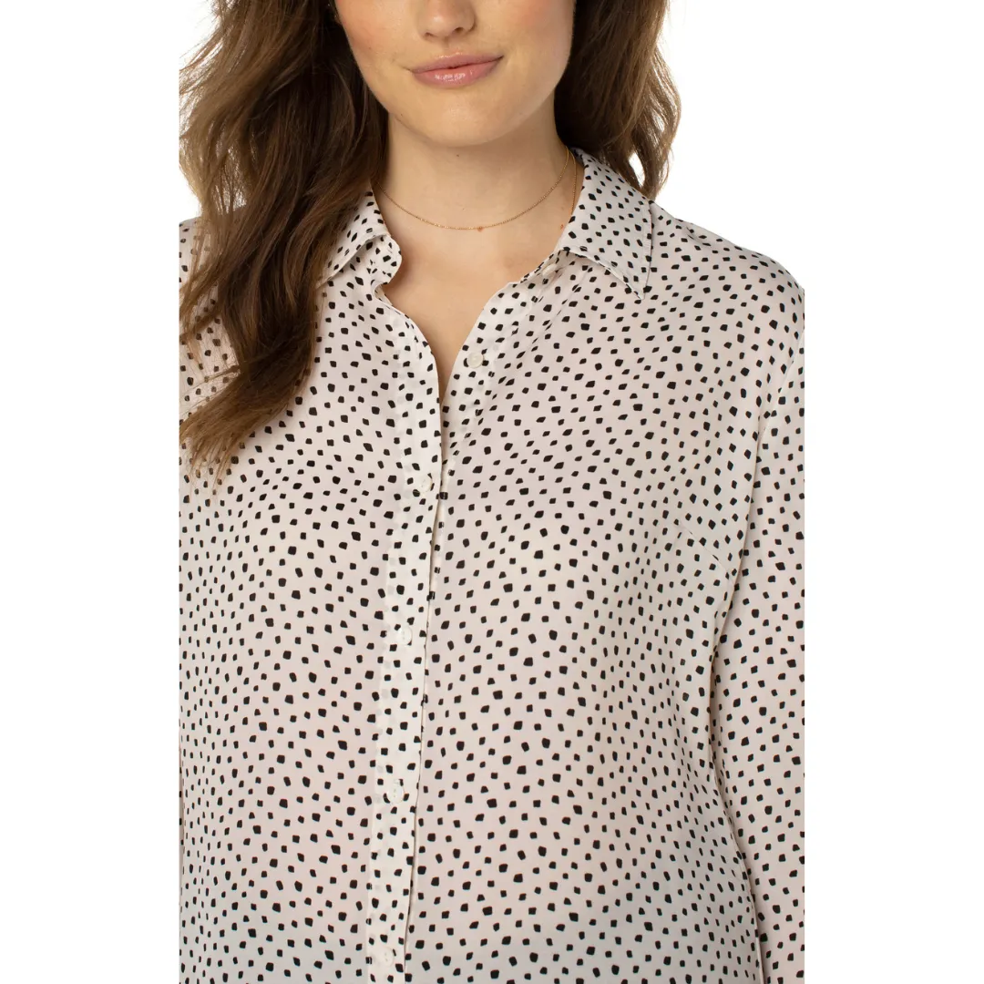 Liverpool Button Up Woven Blouse (Square Dot Mini)