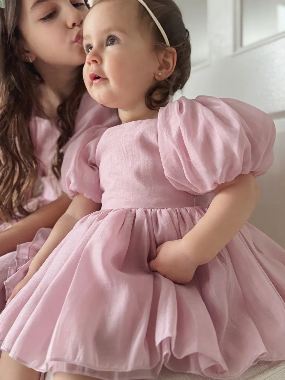 Lucy Puff Sleeve Dusty Pink Baby Dress