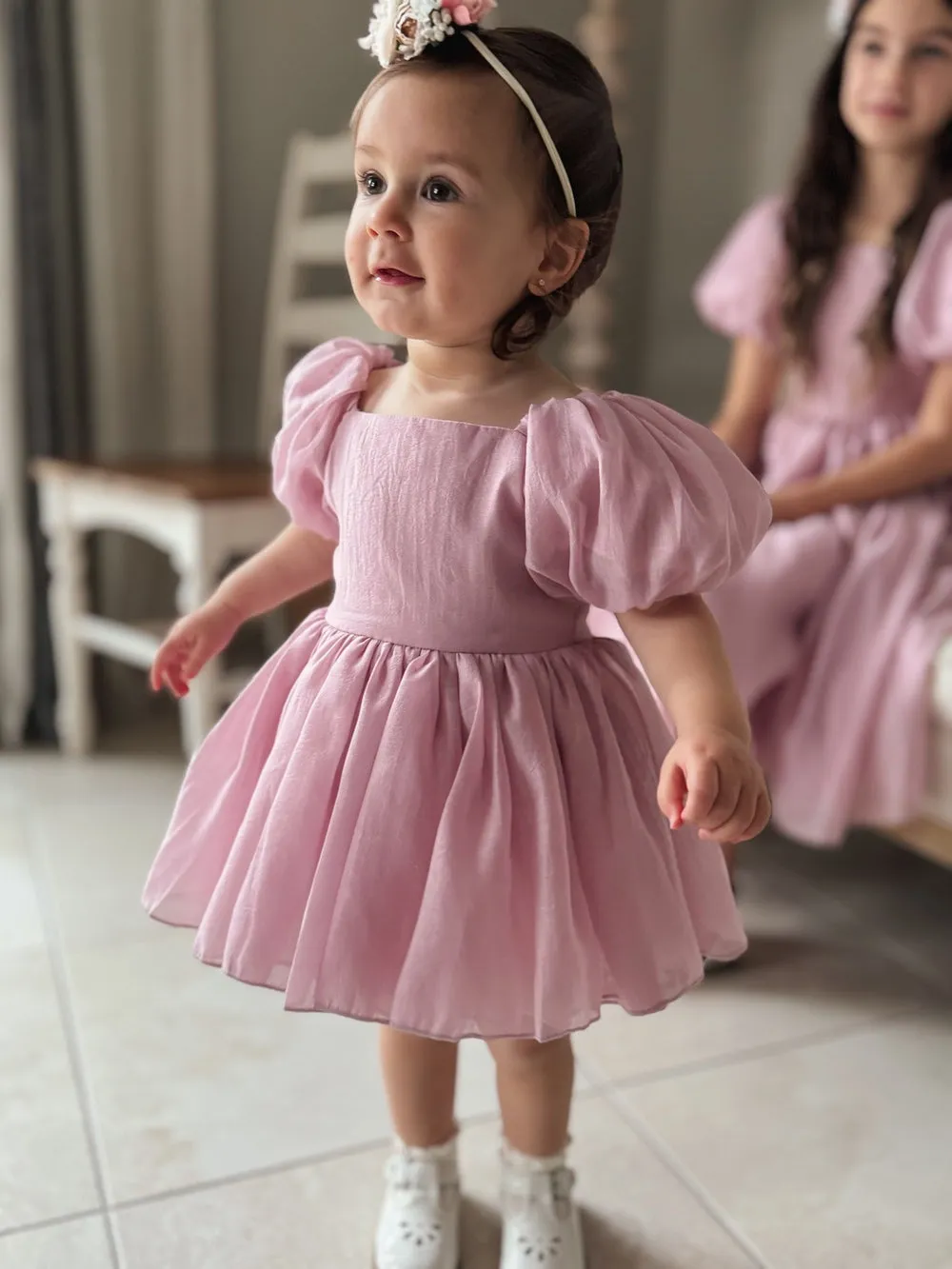 Lucy Puff Sleeve Dusty Pink Baby Dress