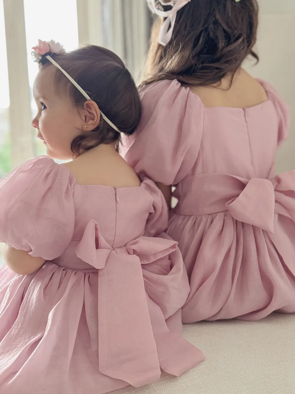 Lucy Puff Sleeve Dusty Pink Baby Dress