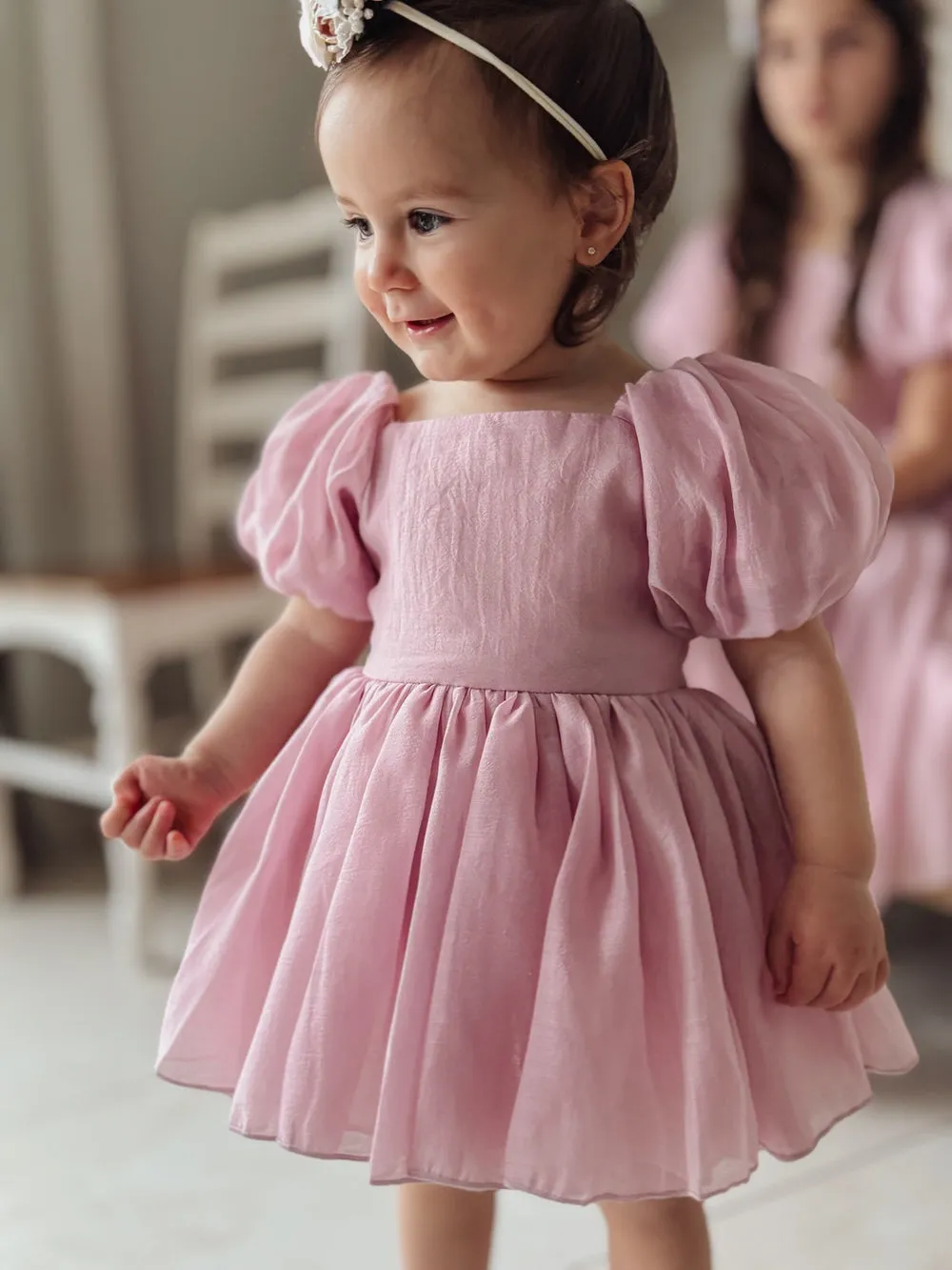 Lucy Puff Sleeve Dusty Pink Baby Dress