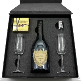 Luxury Champagne Gift Set Includes Bottle, 2 Champagne Flutes, Pewter Champagne Sealer & Truffles