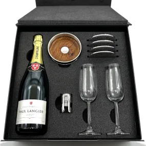 Luxury Champagne Gift Set Includes Bottle, 2 Champagne Flutes, Pewter Champagne Sealer, Pewter Bottle Coaster & 4 Pewter Coasters