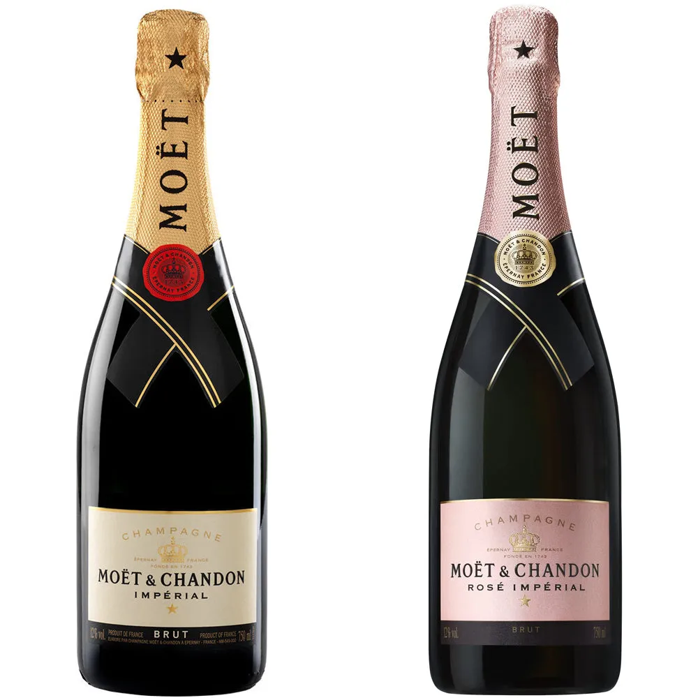 Luxury Champagne Gift Set Includes Moet Brut & Rose, 2 Champagne Flutes & Truffles