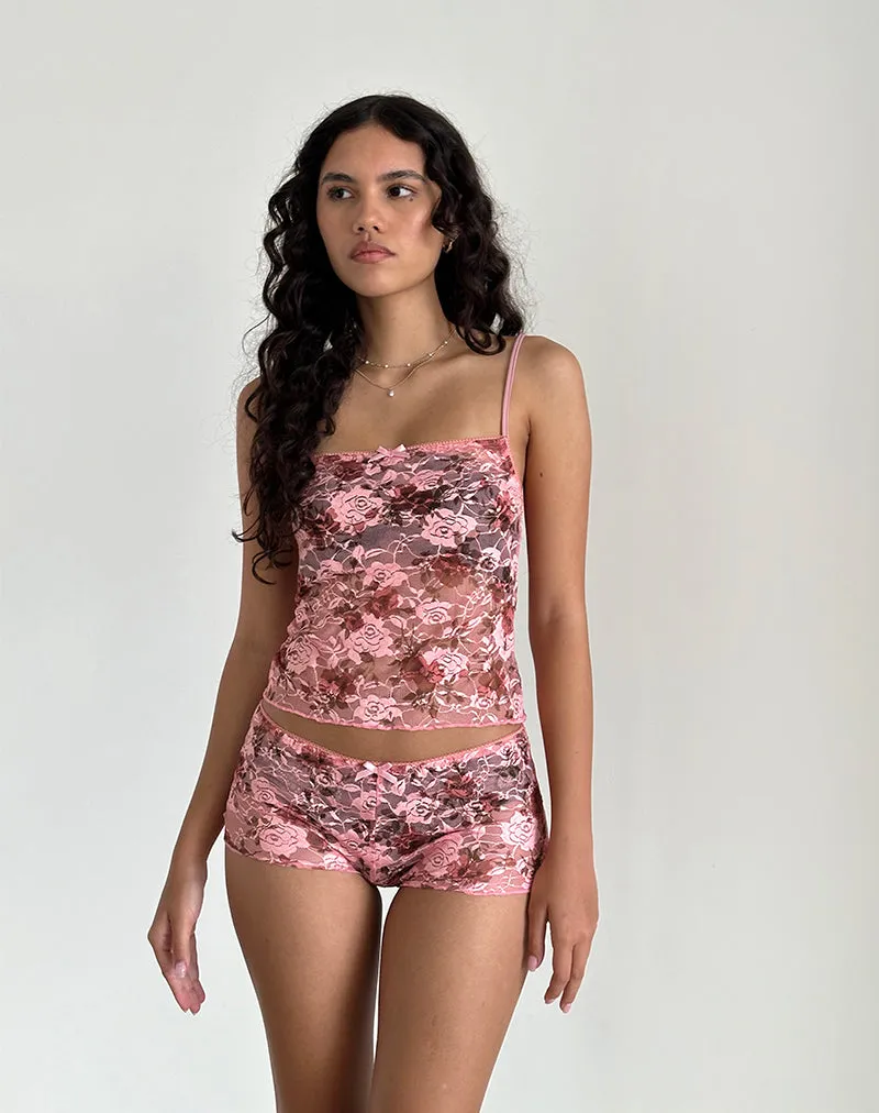 Magita Top in Pink Lace Floral Bloom