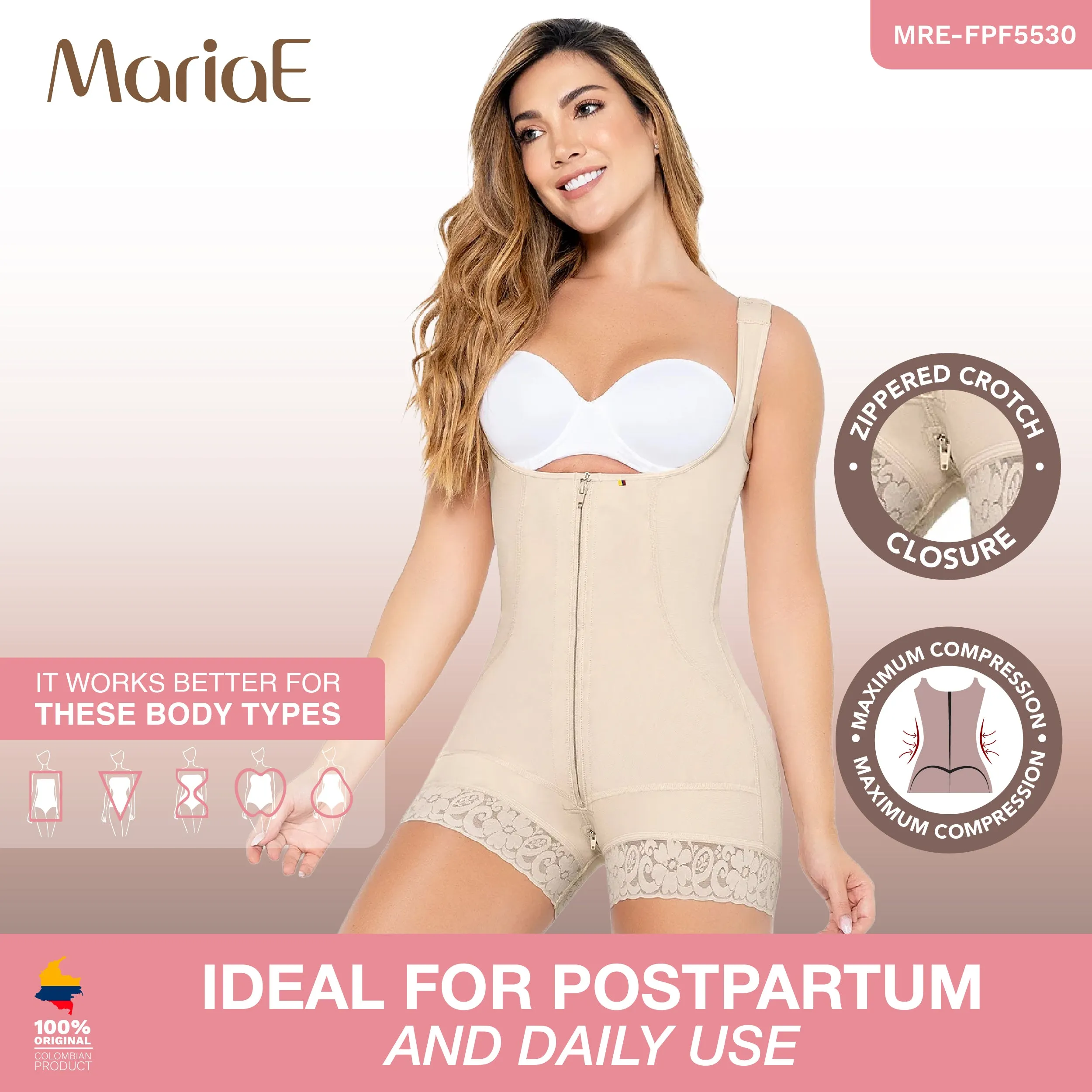 MARIAE FPF5530 Faja Colombiana Postpartum & Daily Use Tummy Control Shapewear Bodysuit