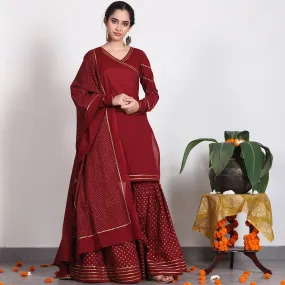 Maroon Gold Printed Kurta Set with Dupatta