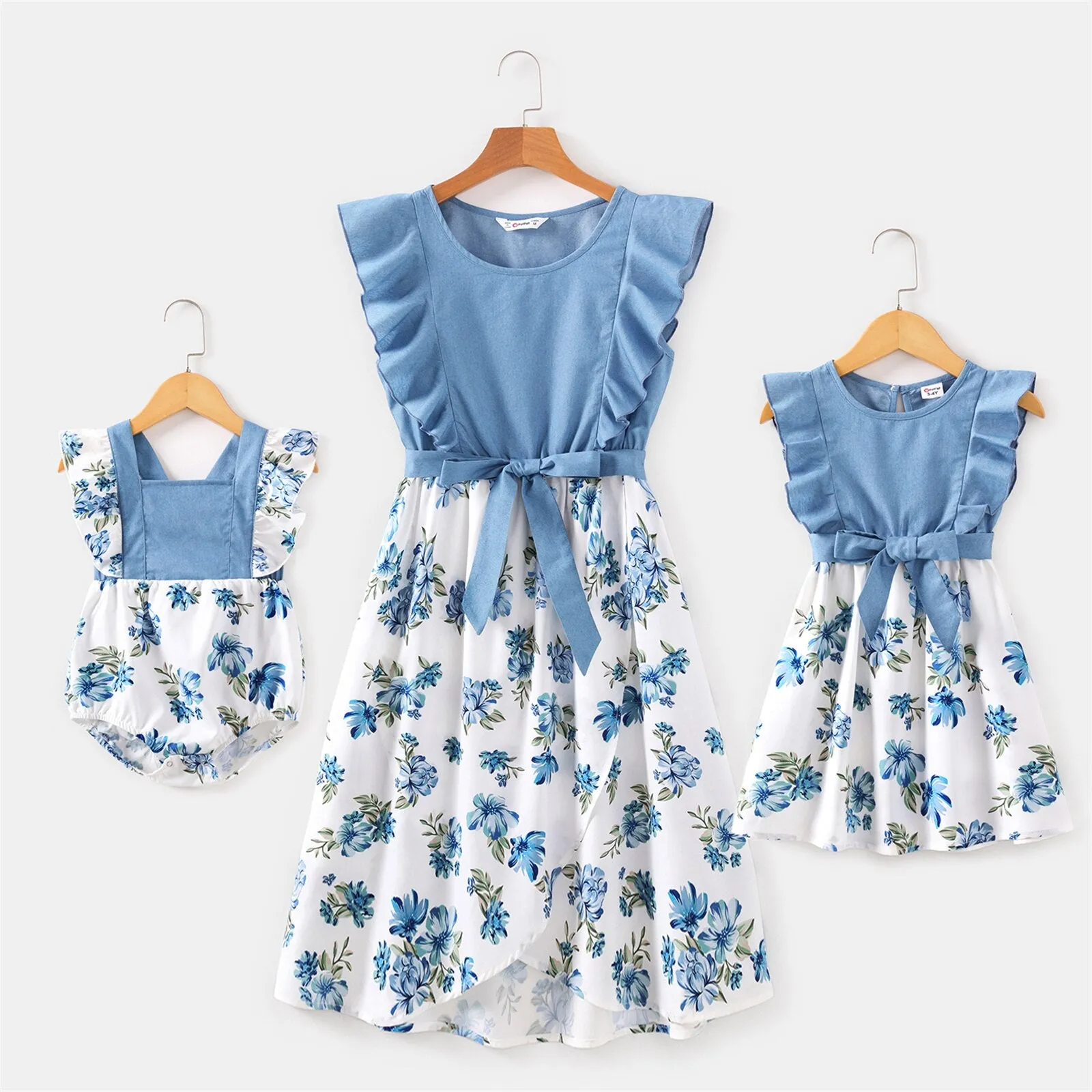 Matching Family Dresses with Ruffles and Tie Belt