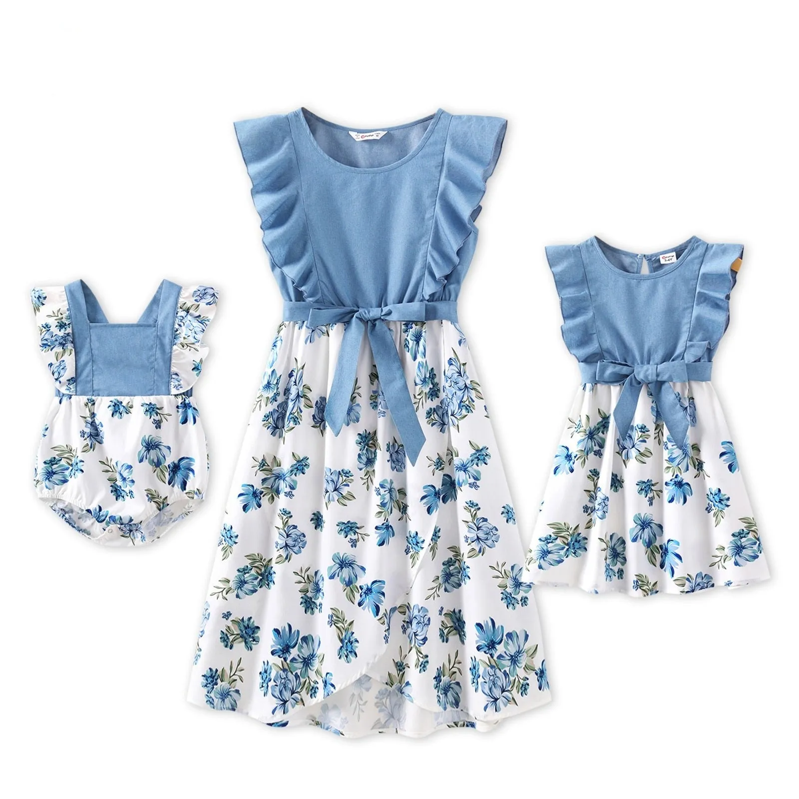 Matching Family Dresses with Ruffles and Tie Belt