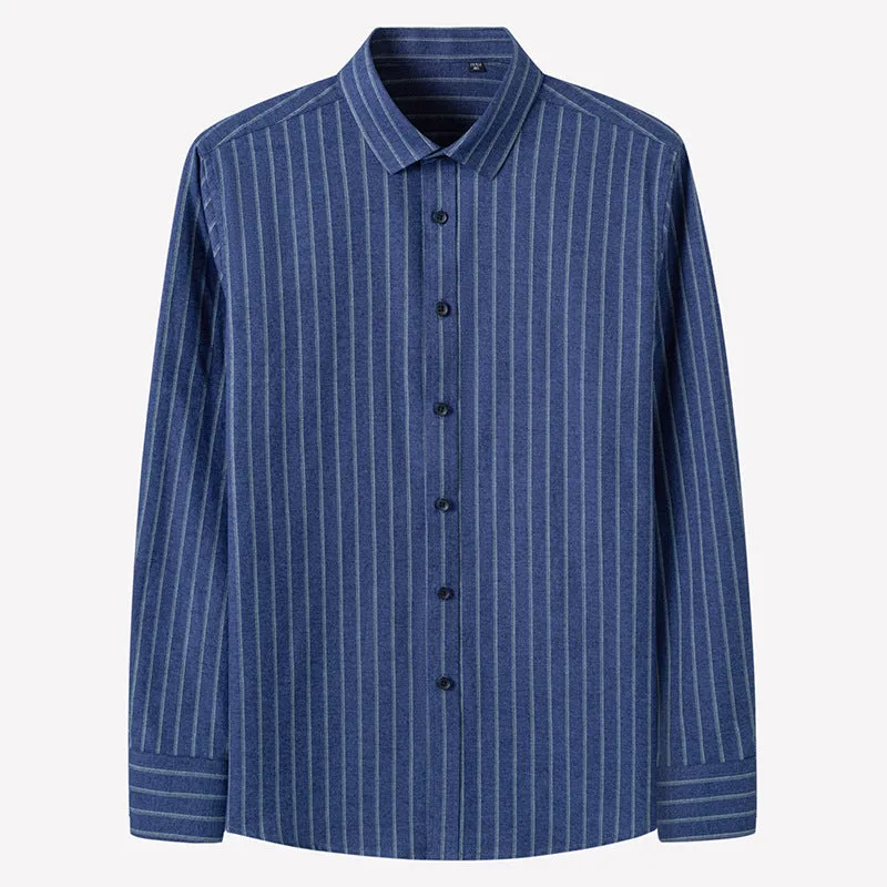 Mens Button Down Shirts Long Sleeve Striped Tops Regular-Fit Dress Shirt | C2060-75