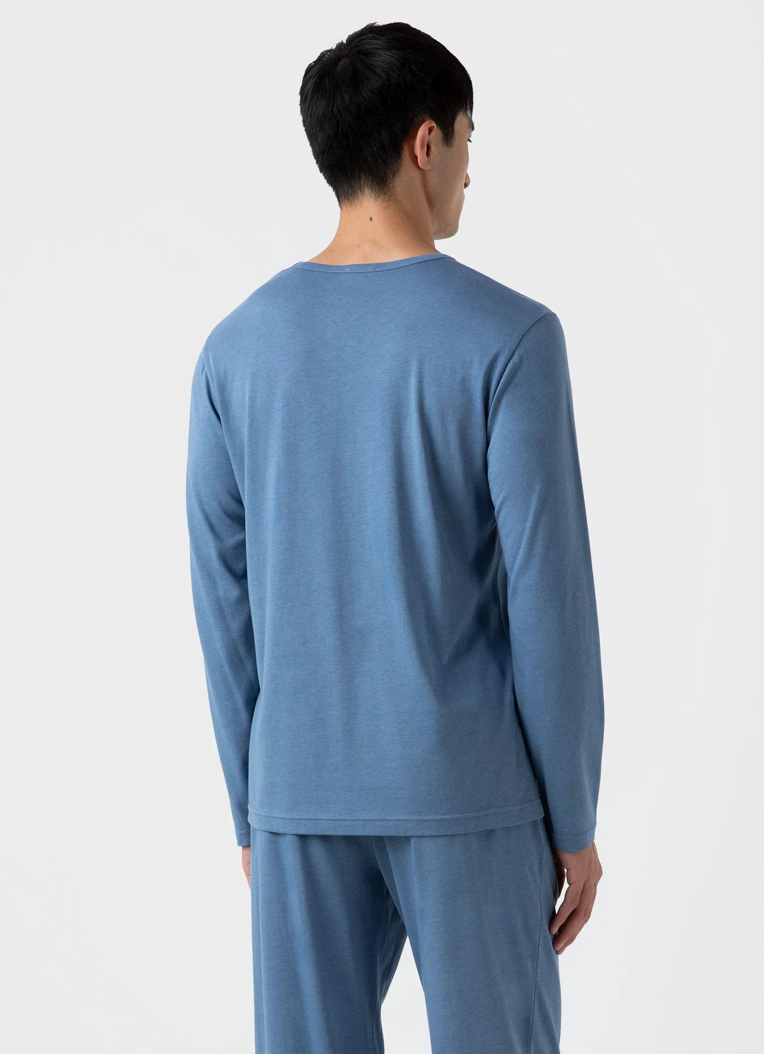 Men's Cotton Modal Lounge Long Sleeve T-shirt in Bluestone