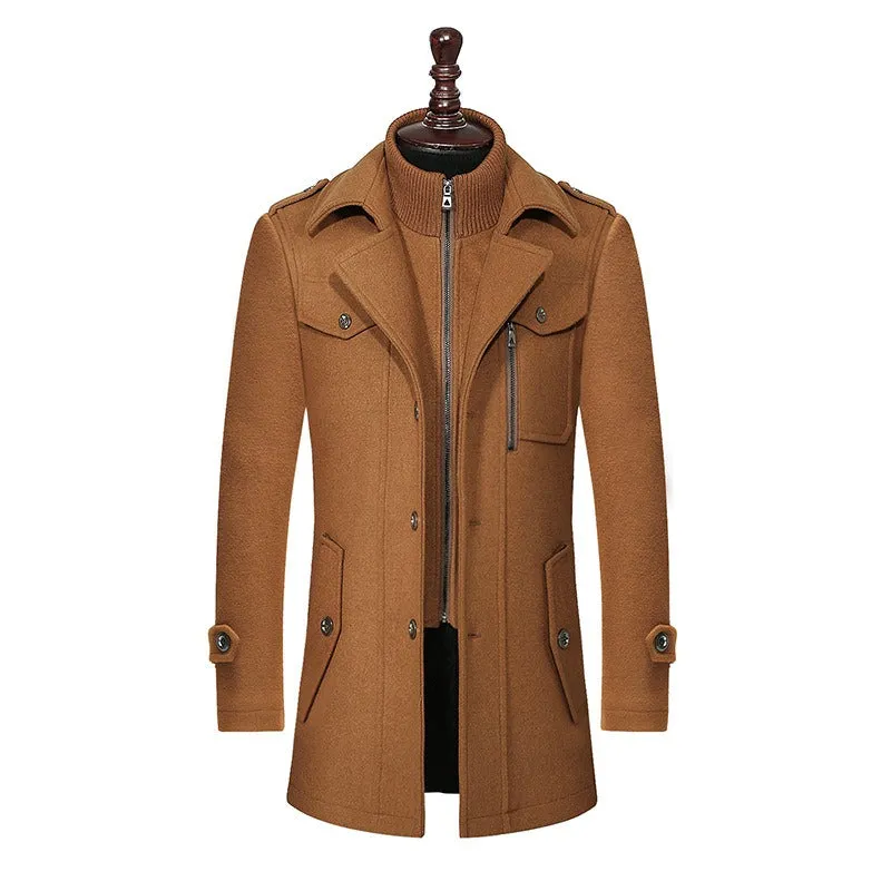 Men's Double Collar Woolen Warm Plus Size Long Coat Windproof Trench Coat | 1004