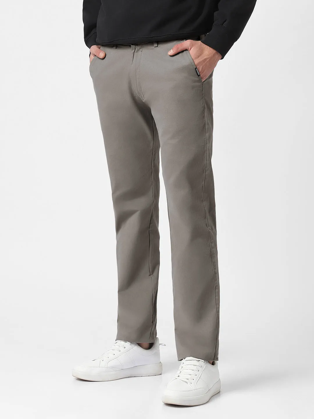 Men's Grey Cotton Slim Fit Casual Chinos Trousers Stretch