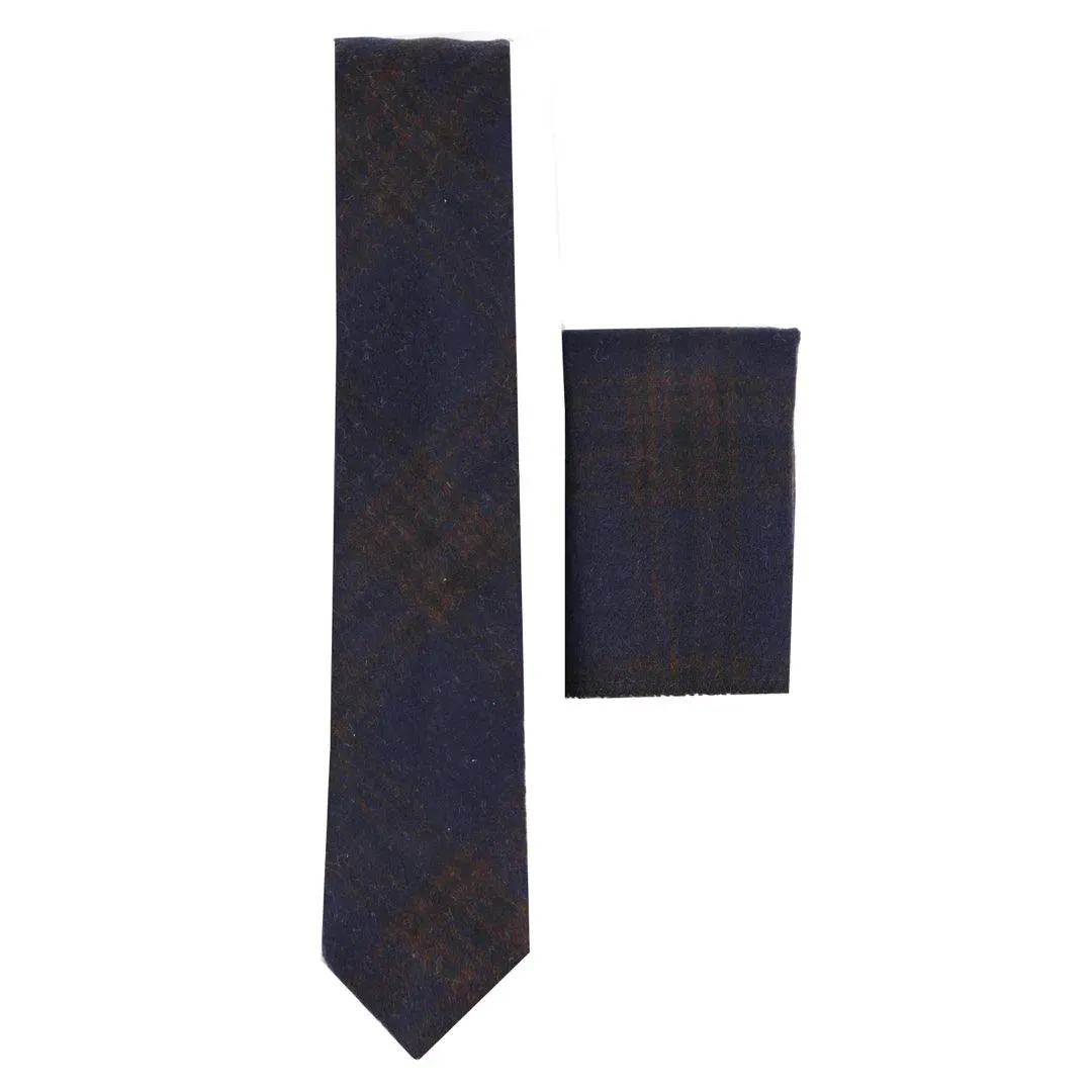 Mens Herringbone Tweed Wool Tie & Hankerchief 2" Smart Formal