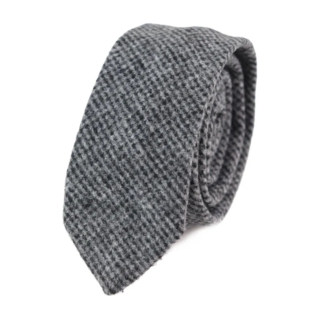 Mens Herringbone Tweed Wool Tie & Hankerchief 2" Smart Formal