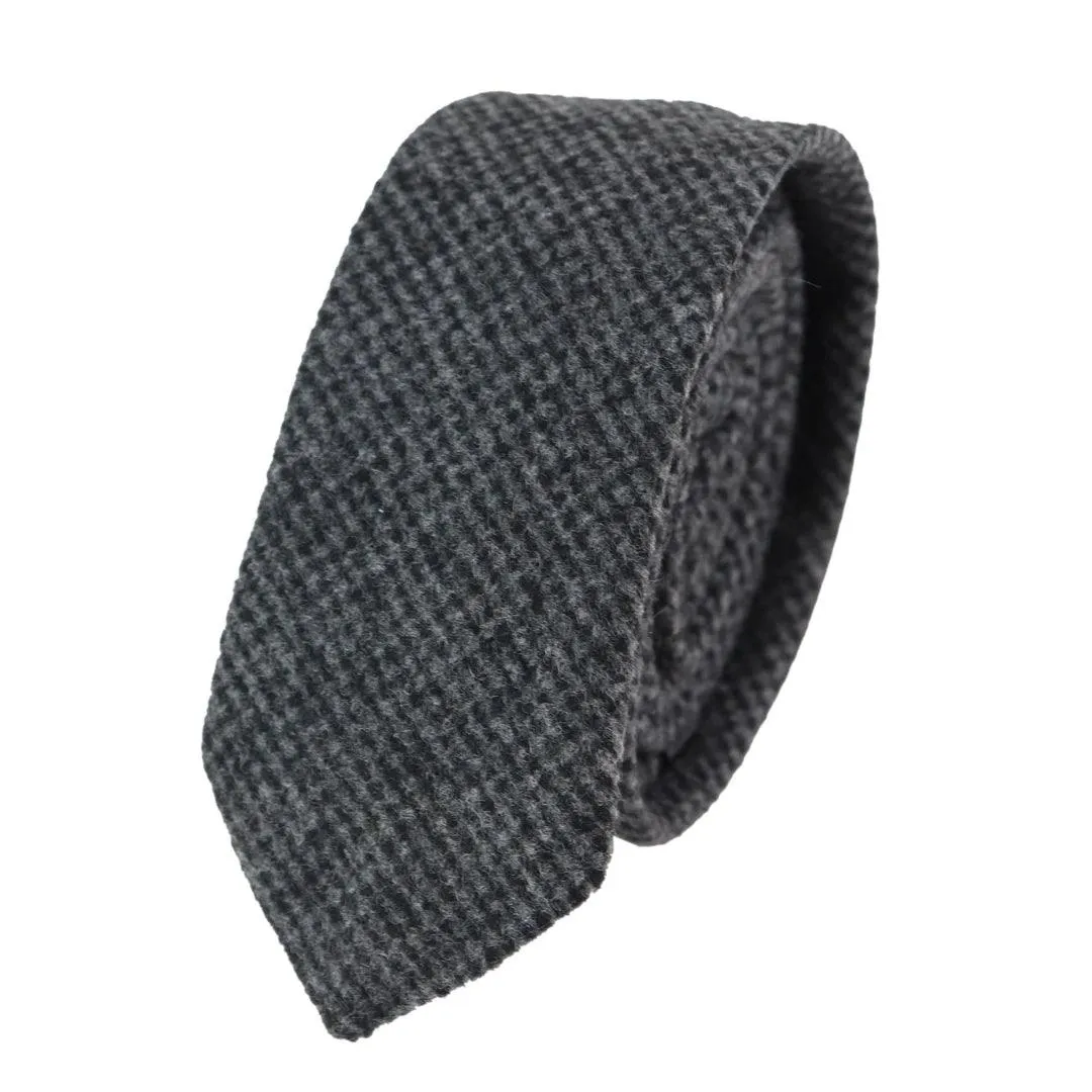 Mens Herringbone Tweed Wool Tie & Hankerchief 2" Smart Formal