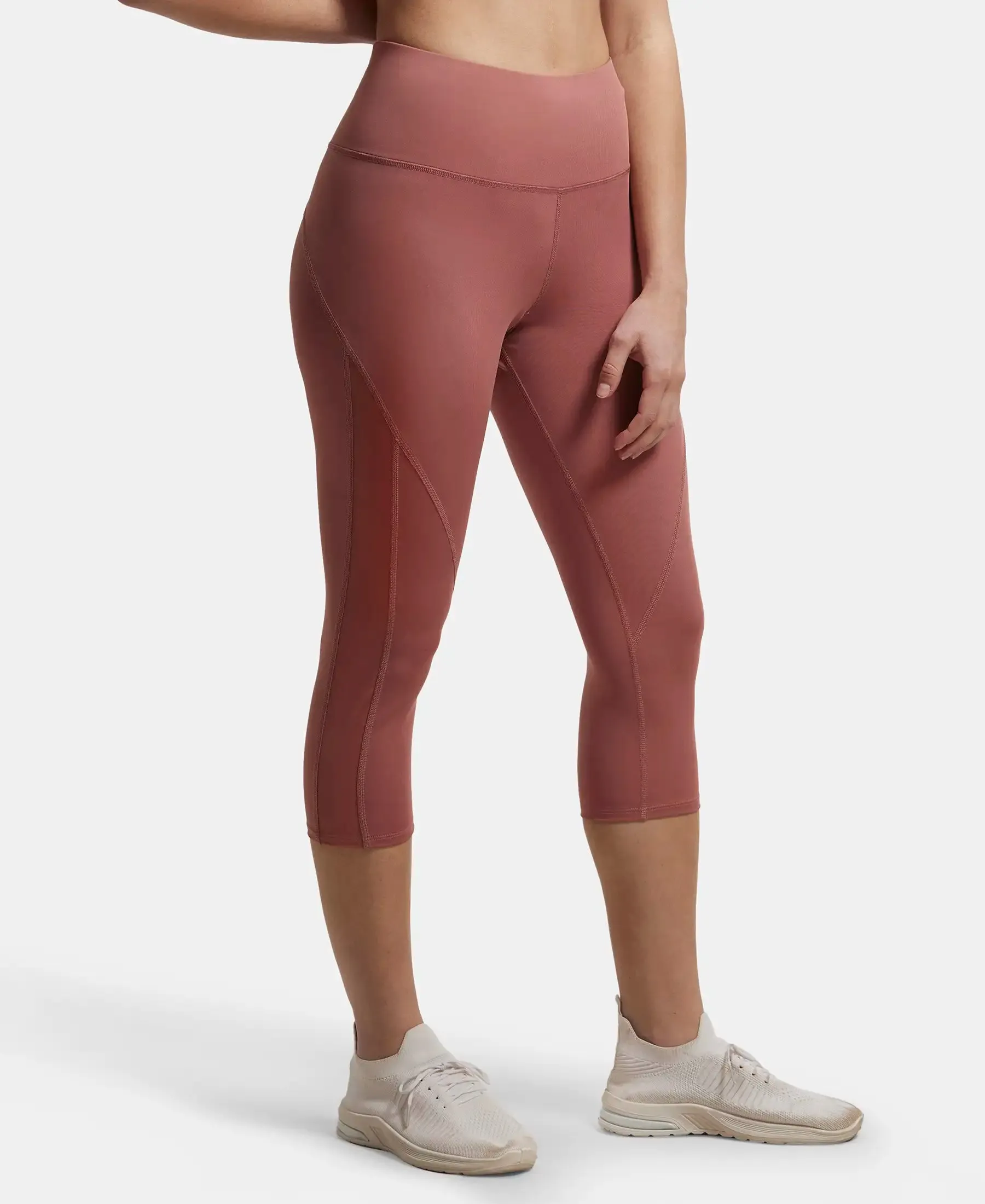 Microfiber Elastane Stretch Slim Fit Capri with Back Waistband Pocket - Withered Rose